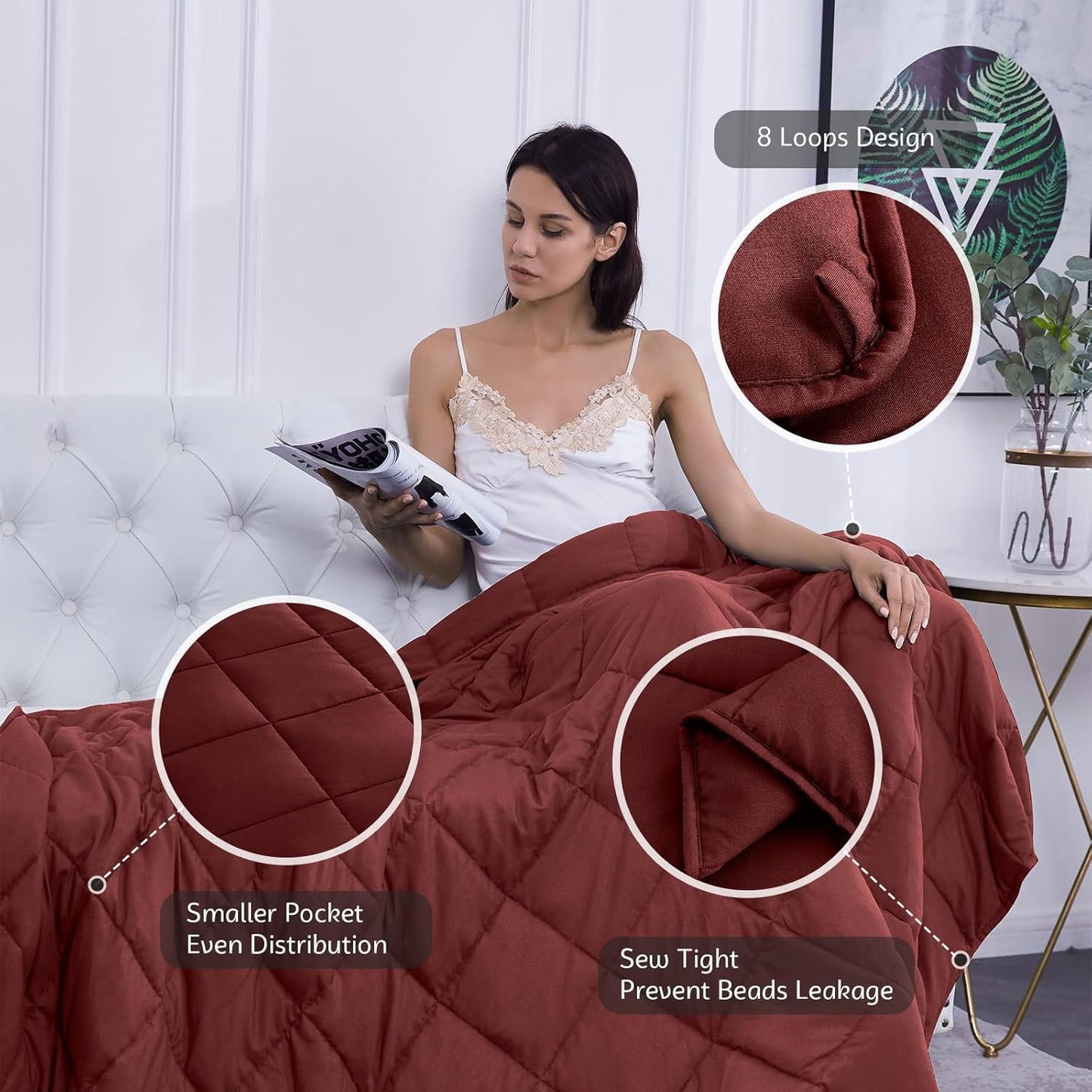 L'AGRATY Weighted Blanket - 60"x80" 15lbs Cooling Breathable Heavy Blanket Microfiber Material with Glass Beads for Adult All-Season Summer Fall Winter Soft Thick Comfort