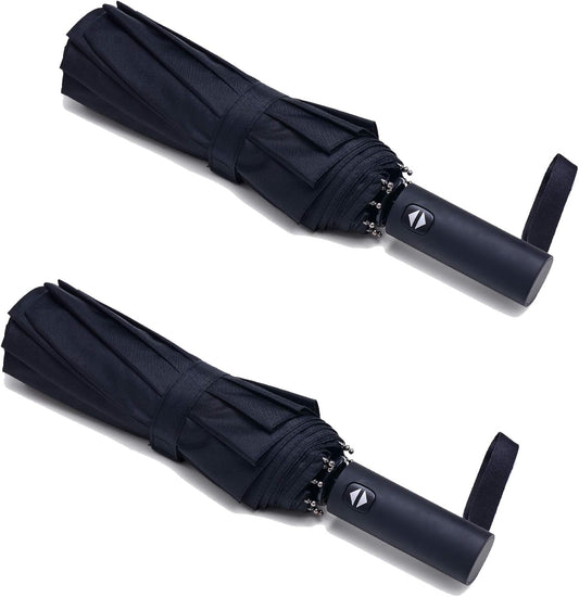 PFFY 2 Packs Travel Umbrella Windproof Auto Open & Close Collapsible Folding Small Compact Backpack Car travel Essentials Purse Umbrellas for Rain