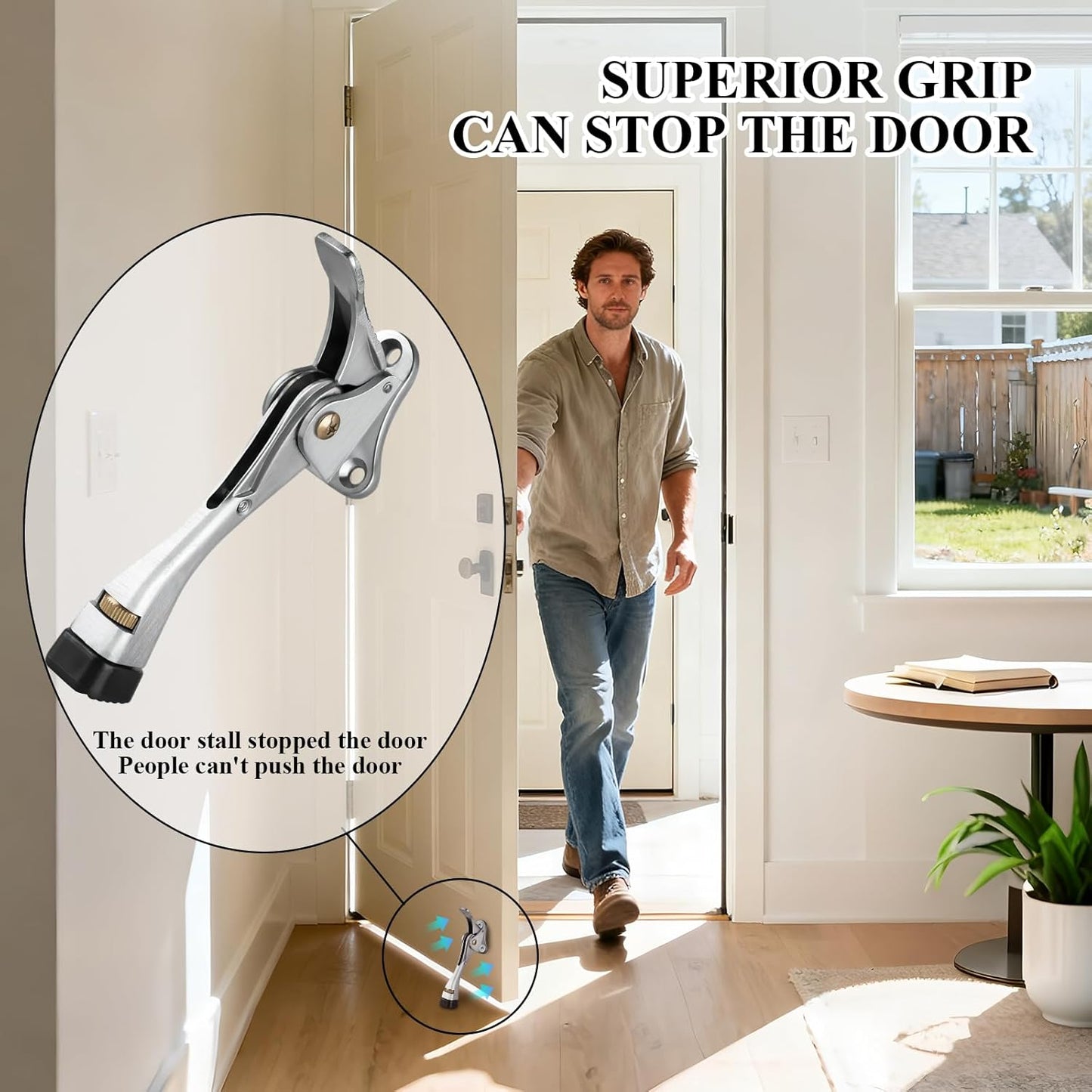 GroTheory 3 Pack Door Stoppers, 4 inch Kickdown Door Stops, Heavy Duty Door Stoppers for Bottom of Door, Adjustable Metal Door Kick Stand Floor and Release