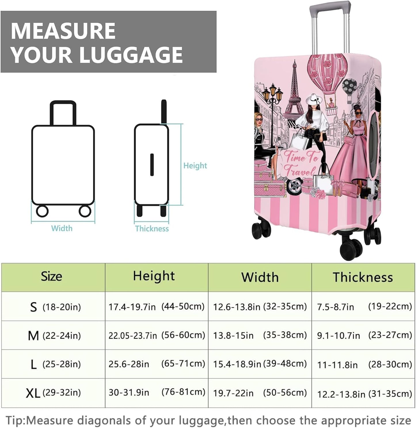 Travel Luggage Cover Suitcase Protector Fits 18-32 Inch Wheel Covers PatternedTravel Related Items Flower Luggage Protector Elastic S