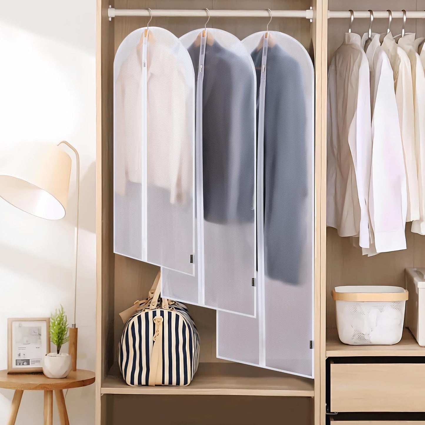 BALEINE 48'' Translucent Garment Bags, 2 Packs PEVA Dress Bag for Closet Clothes Dresses Suit Coats Storage (White, 2PK)