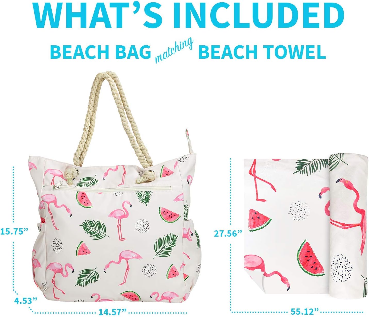 Beach Bag Spacious Shoulder Tote Travel & Gym Bag w/Multiple Pockets & Strong Zipper