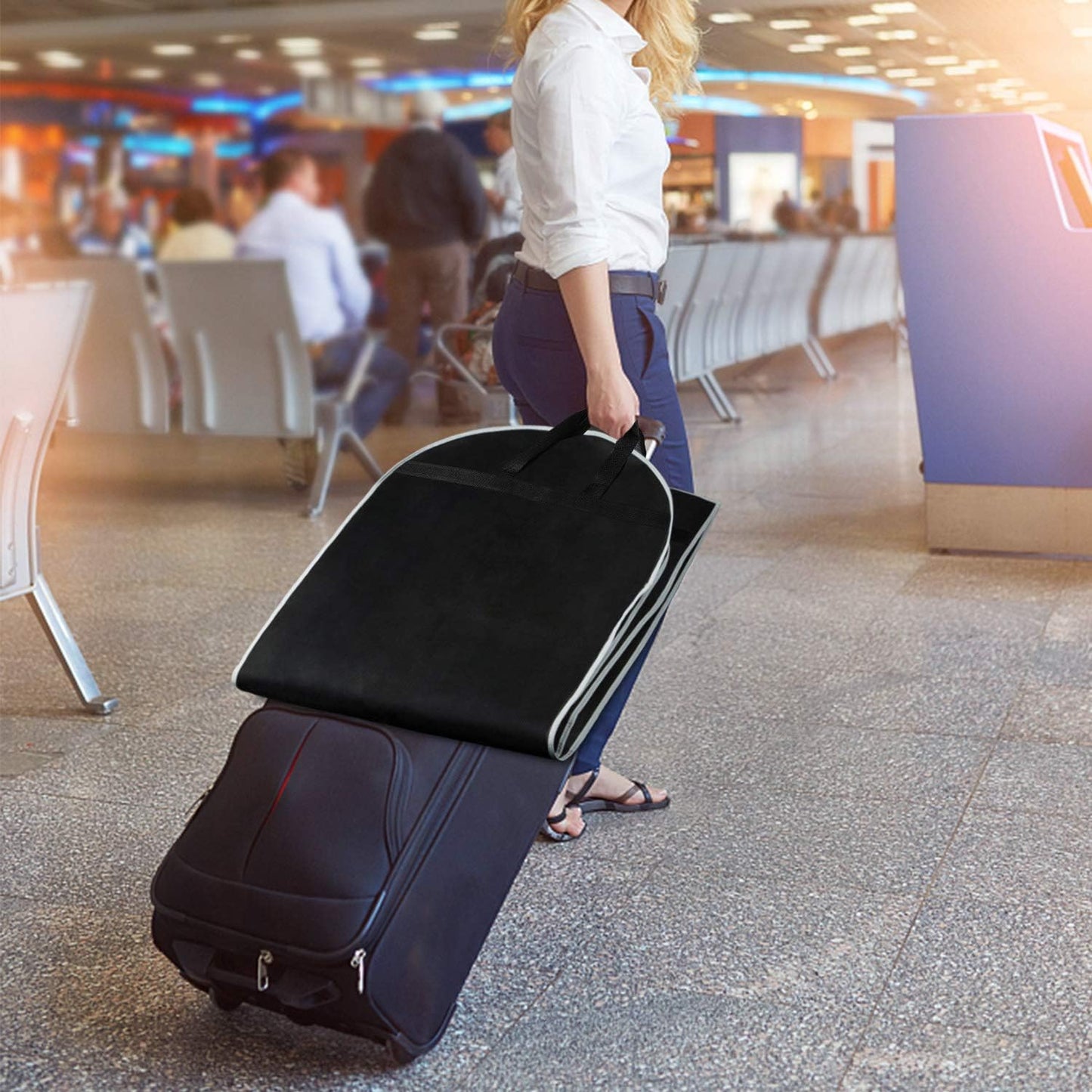 Zilink Garment Bags Suit Bag for Travel and Storage 43 inches Gusseted Suit Cover Protector for Closet with 2 Large Pockets and 2 Carry Handles for Suit Coat, Dress, Set of 2