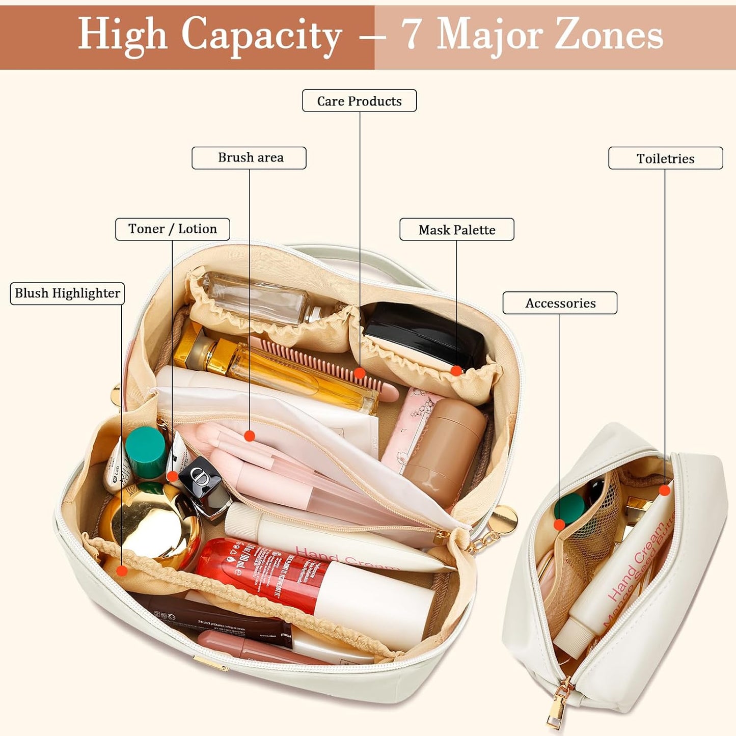 Birthday Gifts for Women Teen Girl, Personalized Initial Makeup Organizer Bag Set, Open Flat Travel Cosmetic Bag With Clear Divider and Handle(Beige,O)
