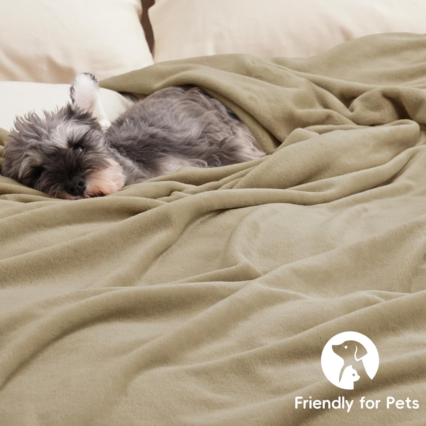PHF Ultra Soft Fleece Throw Blanket, No Shed No Pilling Luxury Plush Cozy 300GSM Lightweight Blanket for Bed, Couch, Chair, Sofa Suitable for All Season, 50" x 60", Khaki