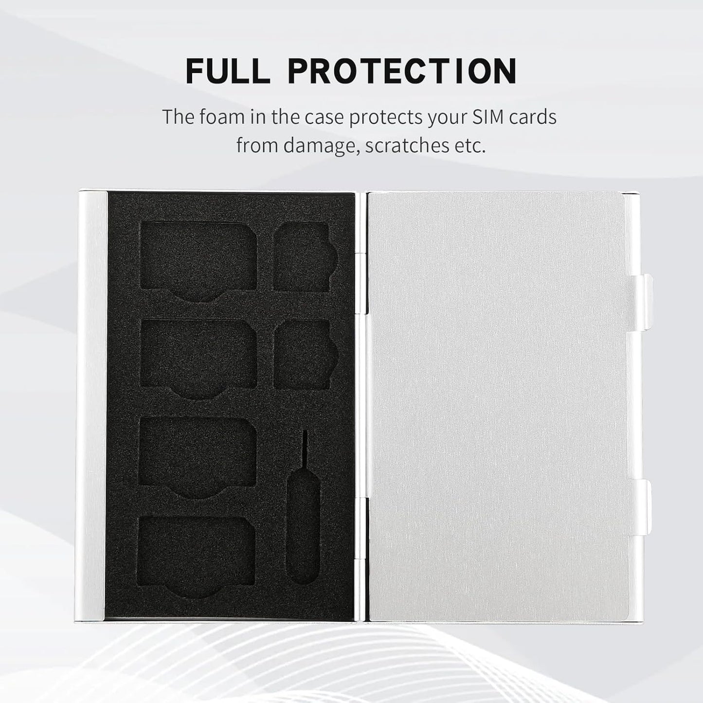 Aluminum SIM Card Case, 15Slots Ultrathin SIM Card Holder, Fit for 8 SIM Card, 6 Micro sim Card, and 1 Cell Phone Eject Pin Slots, Silver