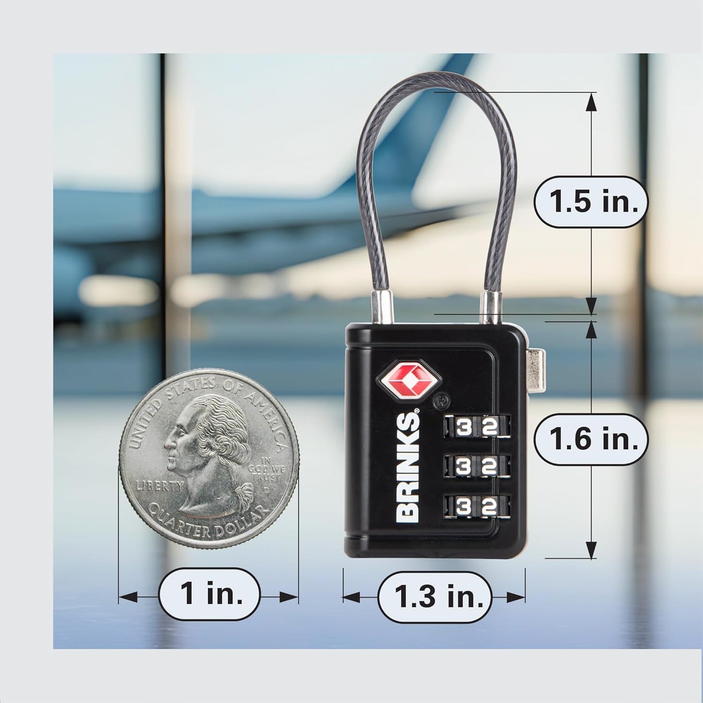 Brinks TSA Accepted Indicator Luggage Lock, Black - Ressetable Combination, New More Secure TSA008 Key, 2 Pack