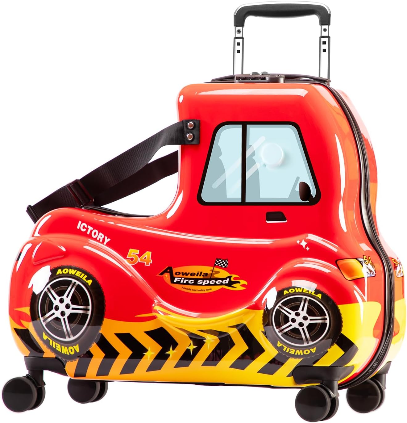 Kids Luggage Ride On Suitcase Travel with Wheels for Toddler Girls Boys Ages 3 4 5 6 8 12 Years Old 25 Inch Red Car 25-Inch