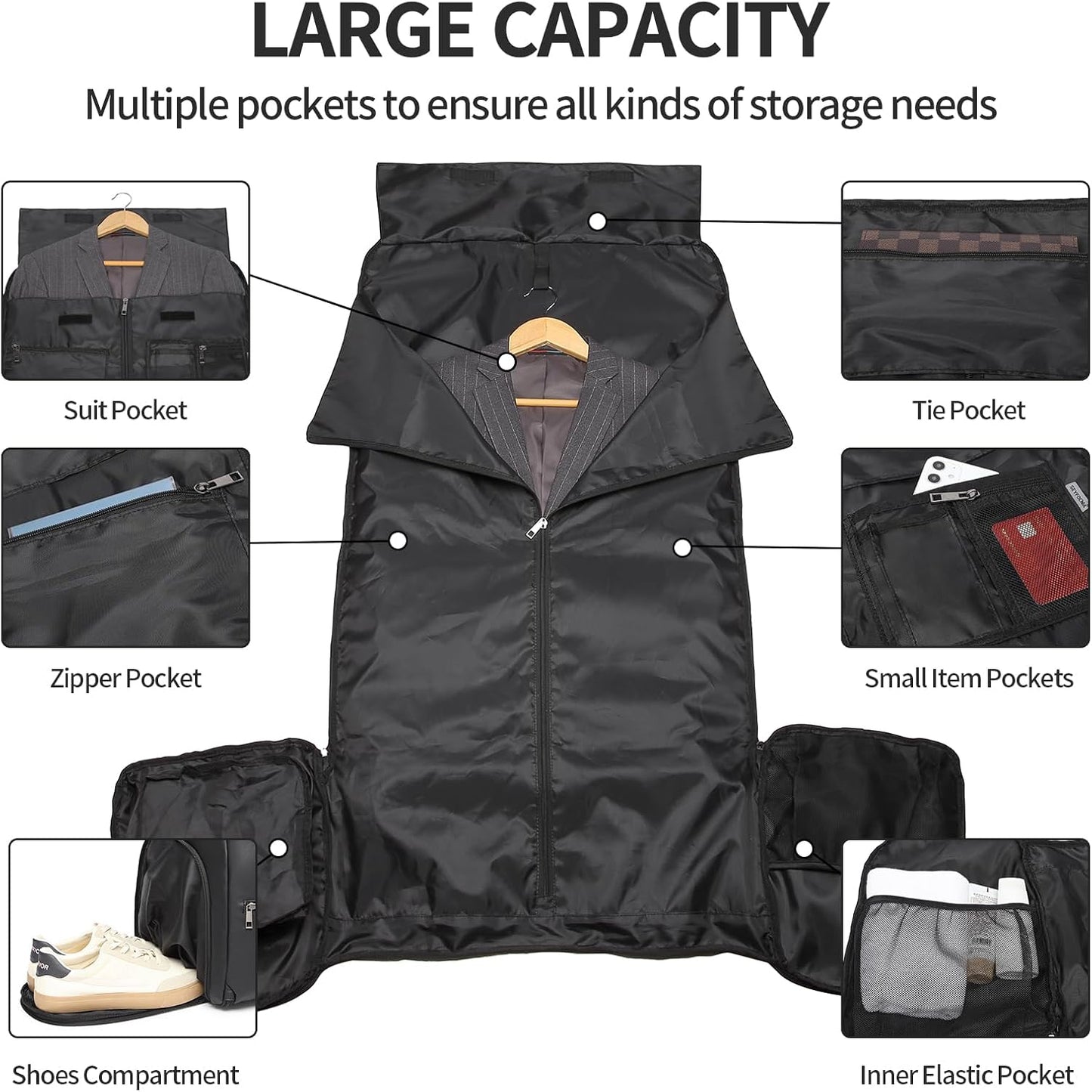Carry On Garment Bag for Travel, Convertible Travel Garment Bag for Men Women, 2 in 1 Hanging Suitcase Suit Business Travel Bag