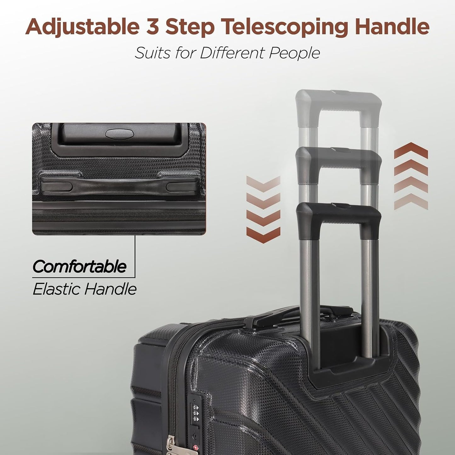 Hardshell Luggage Sets 3 Piece ABS+PC Travel Suitcase Hard Sided Luggage with Spinner Wheels Checked Luggage Durable Lightweight Hard Case Luggage (Black)
