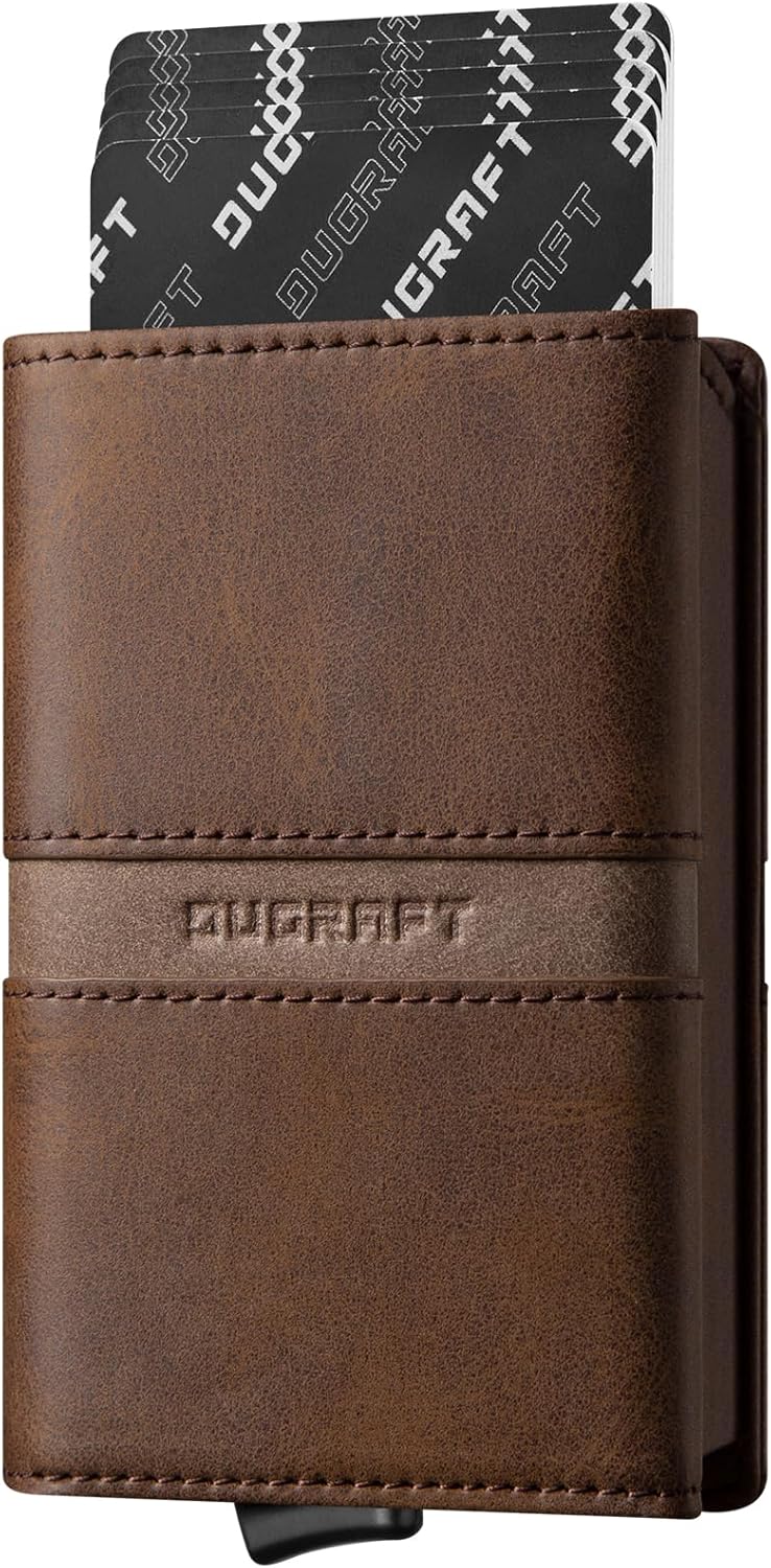 DUGRAFT Mens Wallet for Max.11 Cards with Pop Up Credit Card Ejector Case RFID Blocking, Bills/Cash Compartment and ID Window, Giftbox Packed, Brown