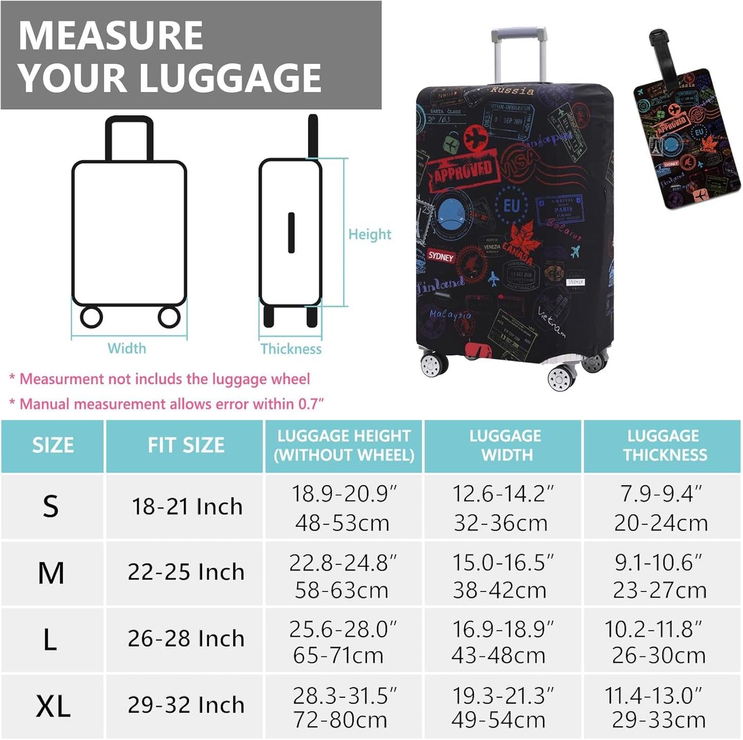 Travelkin Luggage Covers With Tag For Suitcases Tsa Approved,Suitcase Covers Protector Fit 18-32 Inch Luggage S(18-21inch suitcase)
