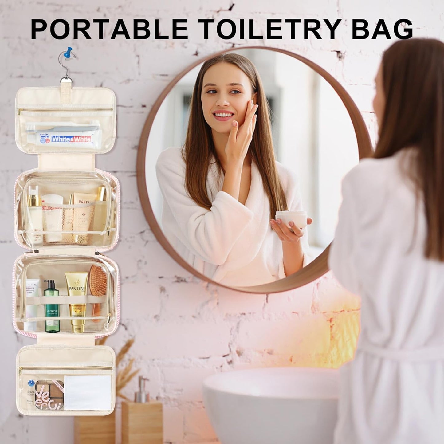 TOPEAST Hanging Travel Toiletry Bag for Women, Toiletries Travel Bag and Makeup Bag, Portable Travel Bag for Toiletries, Cruise Ship Travel Essentials - Letter K, Blue