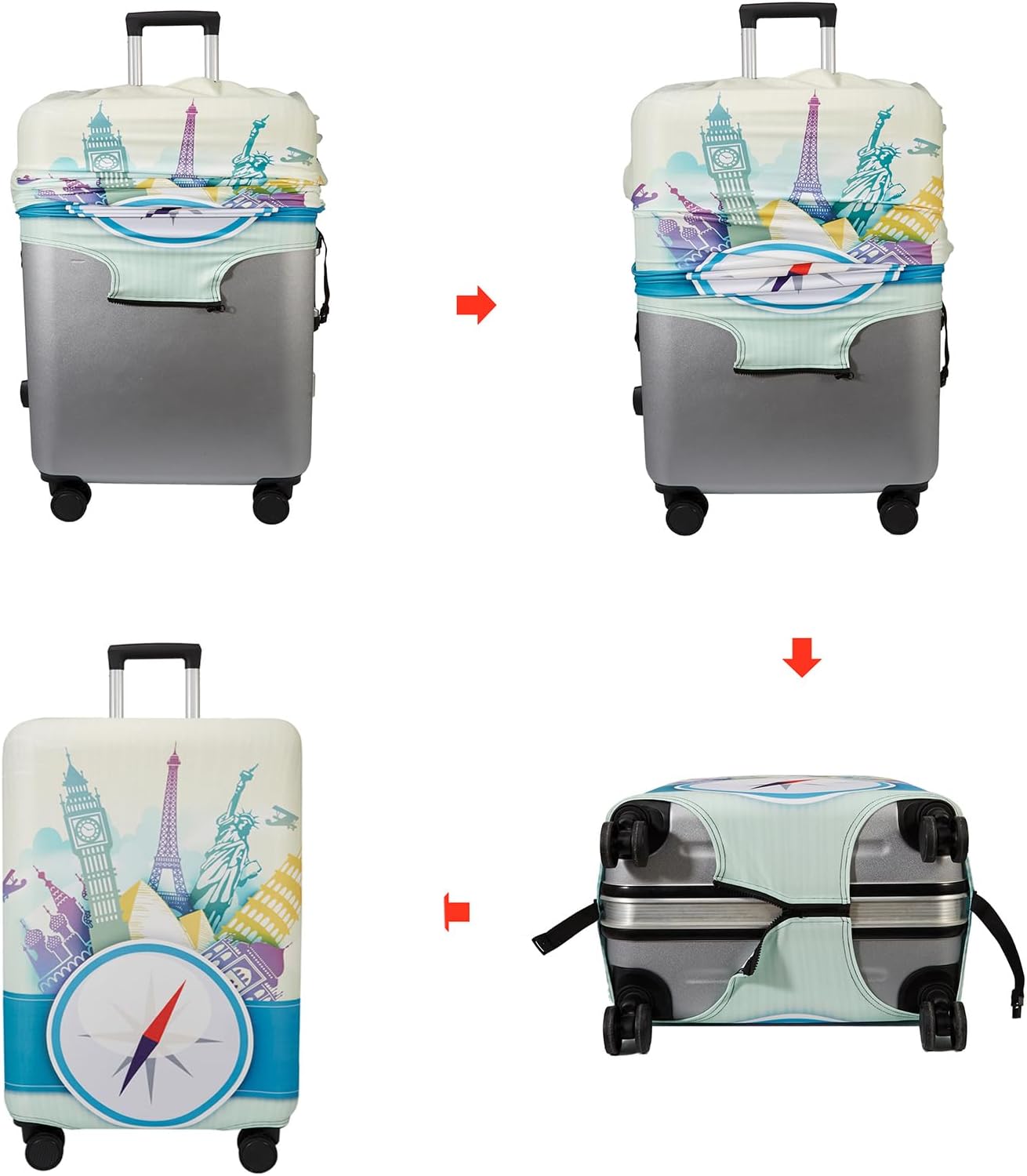 WUJIAONIAO Travel Luggage Cover Spandex Suitcase Protector Washable Baggage Covers (XL (for 29-32 inch luggage), compass)