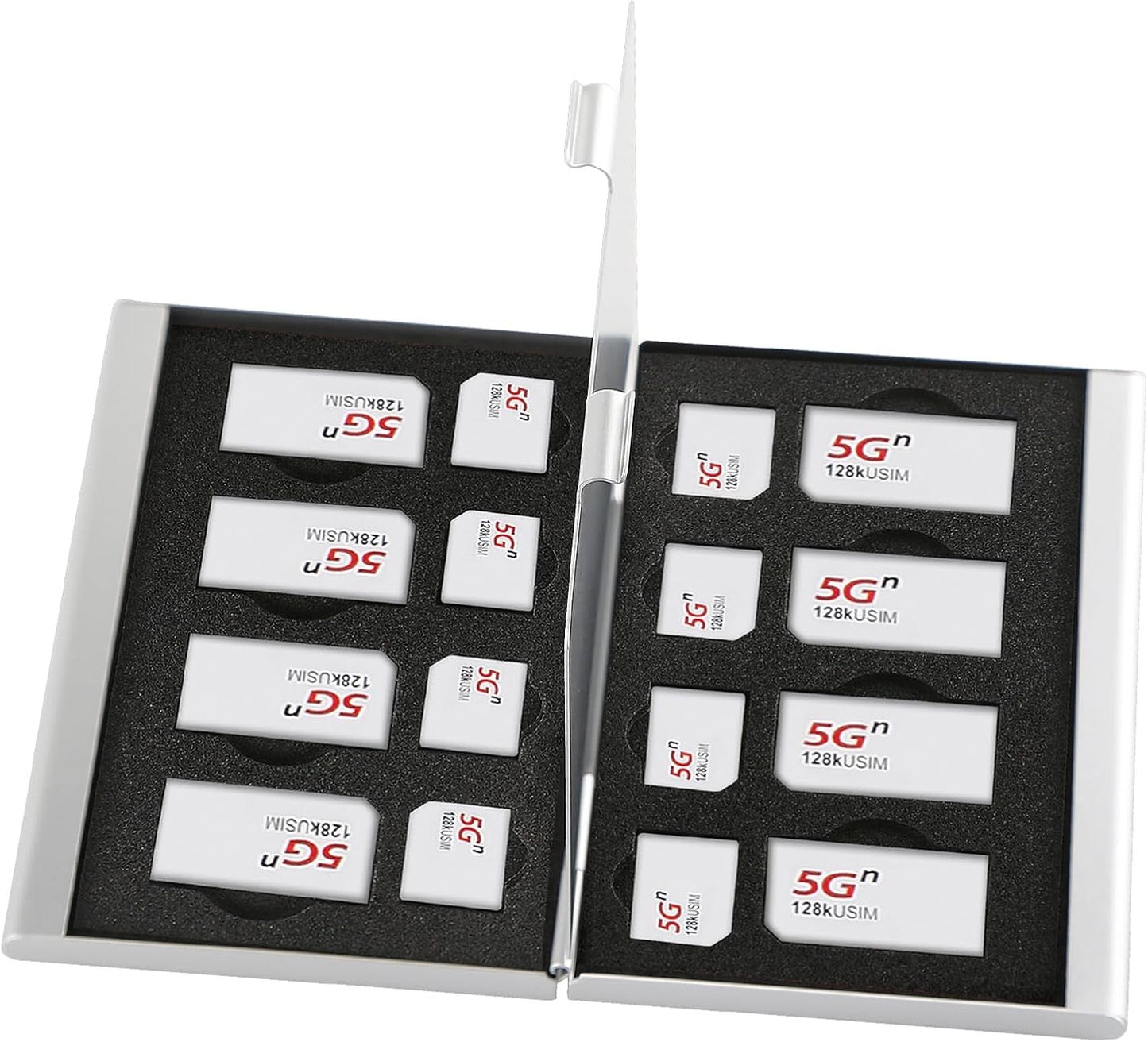 Aluminum SIM Card Case, 16Slots Ultrathin SIM Card Holder, Fit for 8 SIM Card, 8 Micro sim Card, Silver