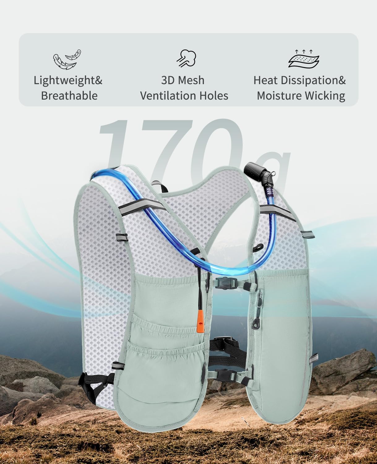 ECOHUB Running Hydration Vest Backpack,Lightweight Breathable Pack with 2L Water Bladder Bag Daypack for Hiking Trail Running Cycling Race Marathon for Women Men
