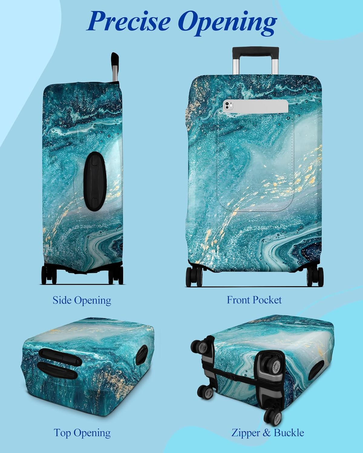 Slohif Luggage Cover for Suitcase Tsa Approved Protector - Luggage Sleeve Large Suit Case Cover Travel Stretch Baggage Case Protective Washable Fit 26-28 Inch Sea Wave M