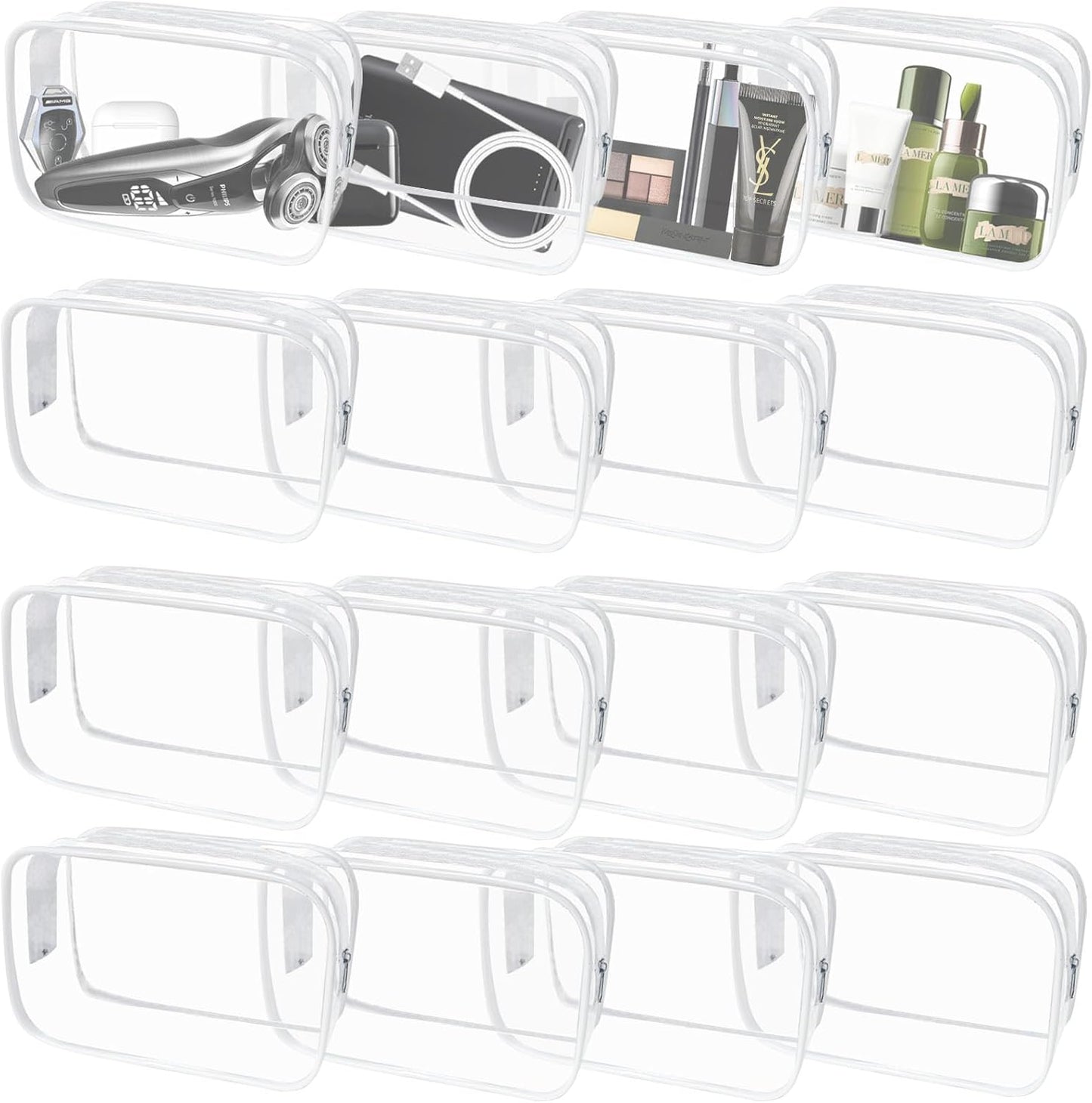 16 Pieces Clear Makeup Bags Bulk, TSA Approved Toiletry Bag for Travel, PVC Waterproof Cosmetic Pouches Clear Pouch with Zipper for Men and Women Carry-on Travel Essentials Cosmetic Bags (White-M)