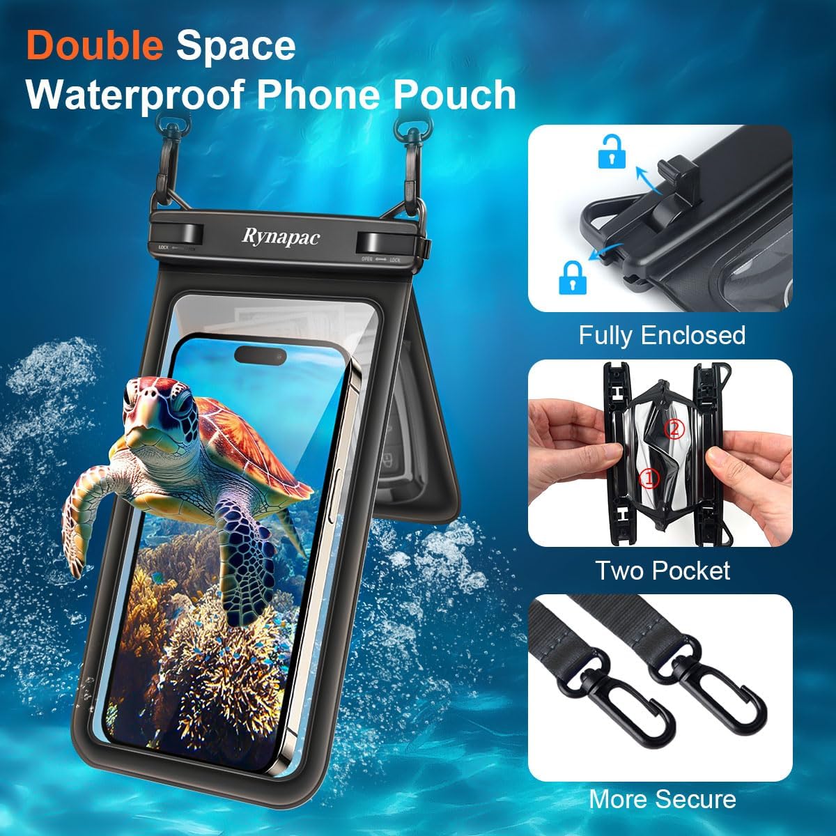 Double Space Waterproof Phone Pouch, 2 Pack Waterproof Phone Case with Lanyard for iPhone 15 Pro Max Galaxy S23 Pixel 7a up to 8.5’’, Cellphone Dry Bag for Beach Vacation