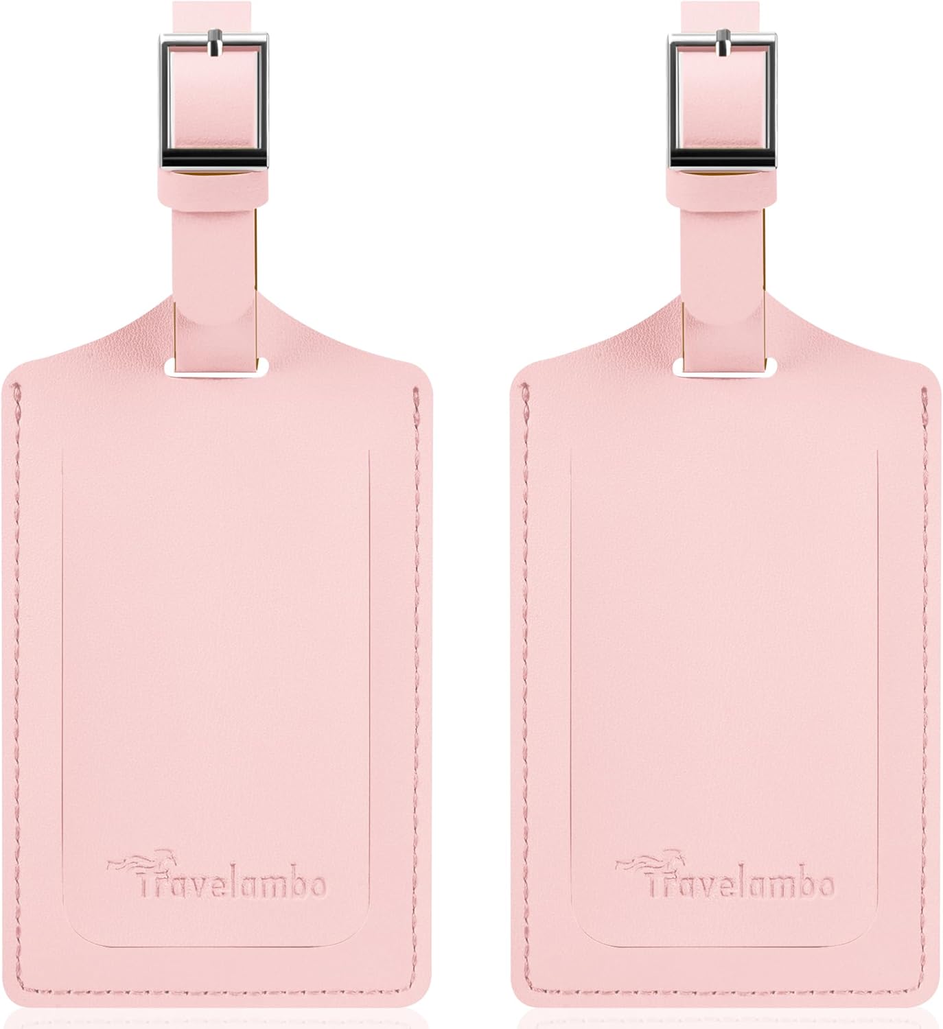 Travelambo Luggage Tags for Suitcases Faux Leather Privacy Protection 2 Pack Bag Tags Travel Accessories Essential, Light Pink