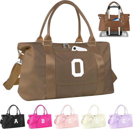 Birthday Graduation Gifts for Daughter,Initial Travel Duffel Bag Sports Gym Bag for Girls Teen Kids Birthday Gifts,Personalized Weekender Bag Carry On Tote Bags Cute Overnight Bag for Women(Brown, O)