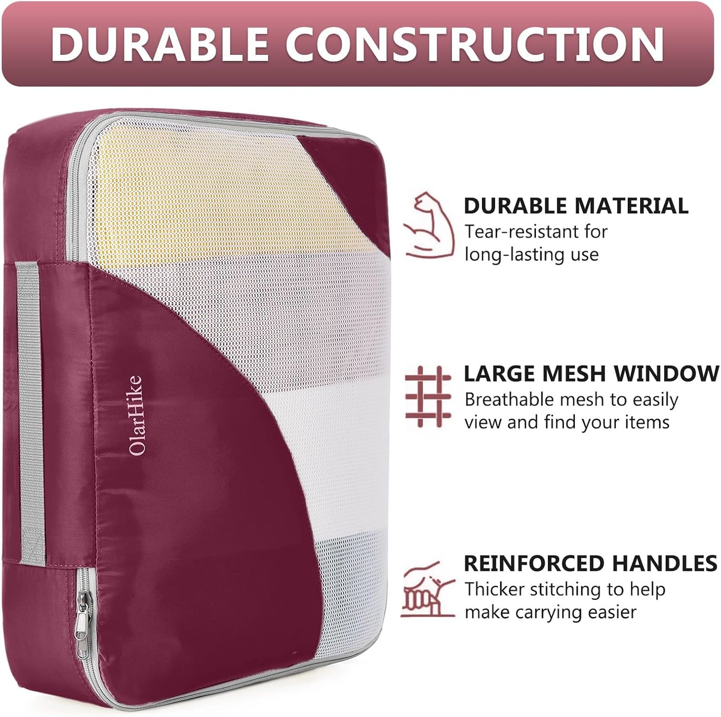 OlarHike 8 Set Packing Cubes for Travel, 4 Various Sizes(Extra Large,Large,Medium,Small), Luggage Organizer Bags for Trip Accessories Essentials,For Carry on Suitcases (Burgundy)