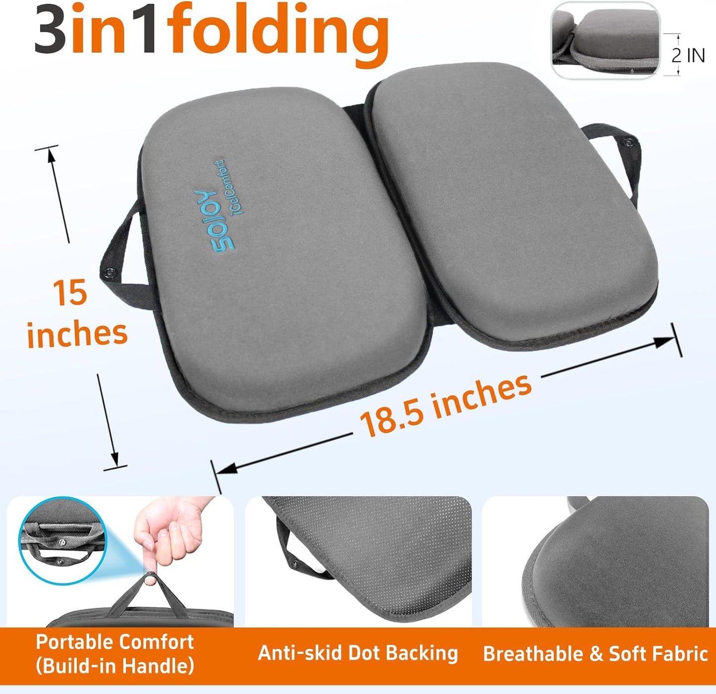 Sojoy iGelComfort 3-in-1 Foldable Gel & Memory Foam Travel Seat Cushion – US Edition – 18.5″×15″×2″ Tailbone Support & Sciatica Relief (Darkgray)
