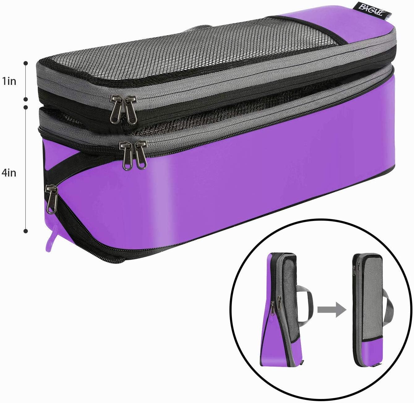 BAGAIL 4 Set/6 Set/8 Set Compression Packing Cubes Travel Accessories Expandable Packing Organizers(Purple HalfMesh 6 Set)