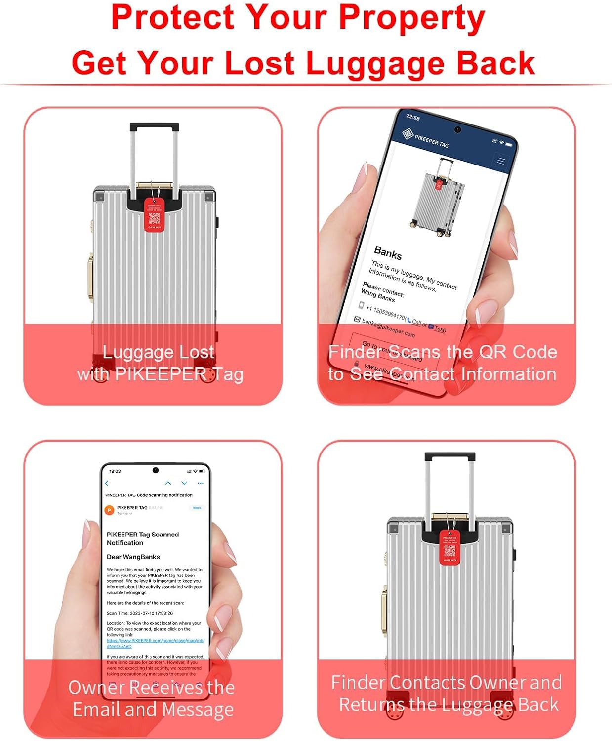 Smart Luggage Tags for Suitcases - Waterproof QR Code Bag Tags with Location Notification When Scanned, Self-Modifiable Info, Durable & Personalized Backpack Travel ID Tags