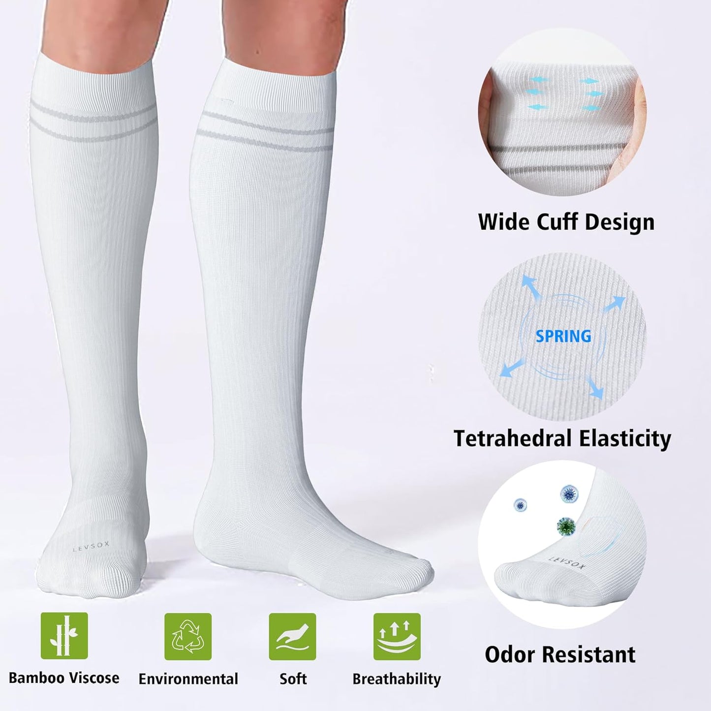 LEVSOX Compression Socks for Pregnant Women 20-30 mmHg Knee High Cute Funny Mens Supports Socks for Nurses, Medical, Travel