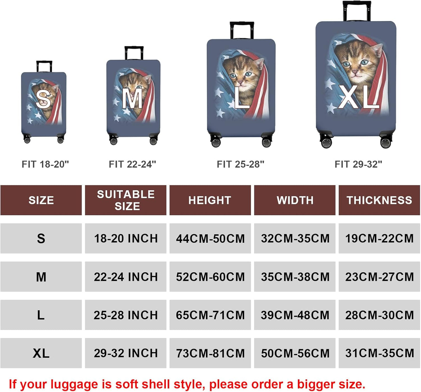 WUJIAONIAO Travel Luggage Cover Spandex Suitcase Protector Washable Baggage Covers (L (for 25-28 inch luggage), Cat A)
