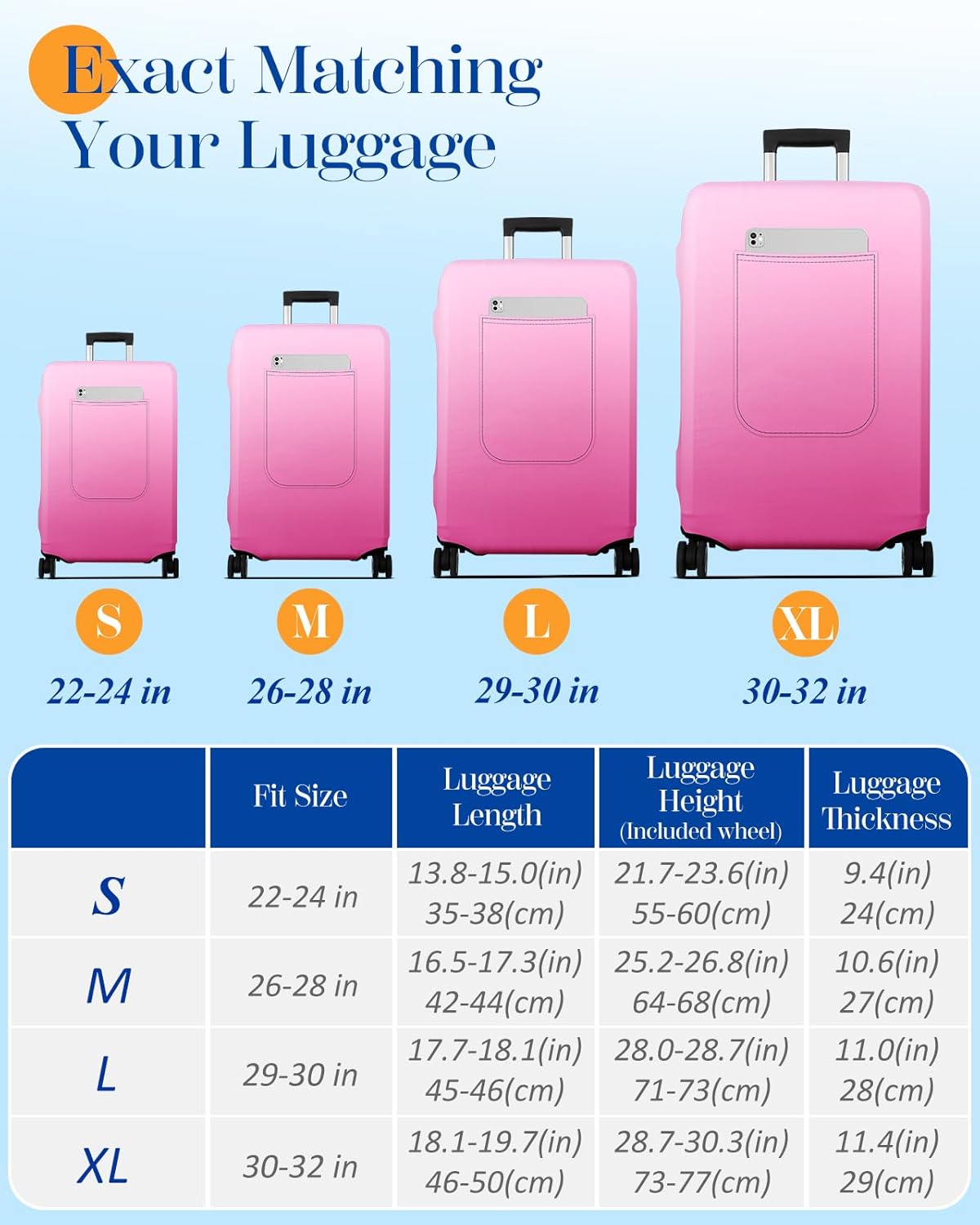 Slohif Luggage Cover for Suitcase Tsa Approved Protector - Luggage Sleeve Large Suit Case Cover Travel Stretch Baggage Case Protective Washable Fit 22-24 Inch Rose Gradient S
