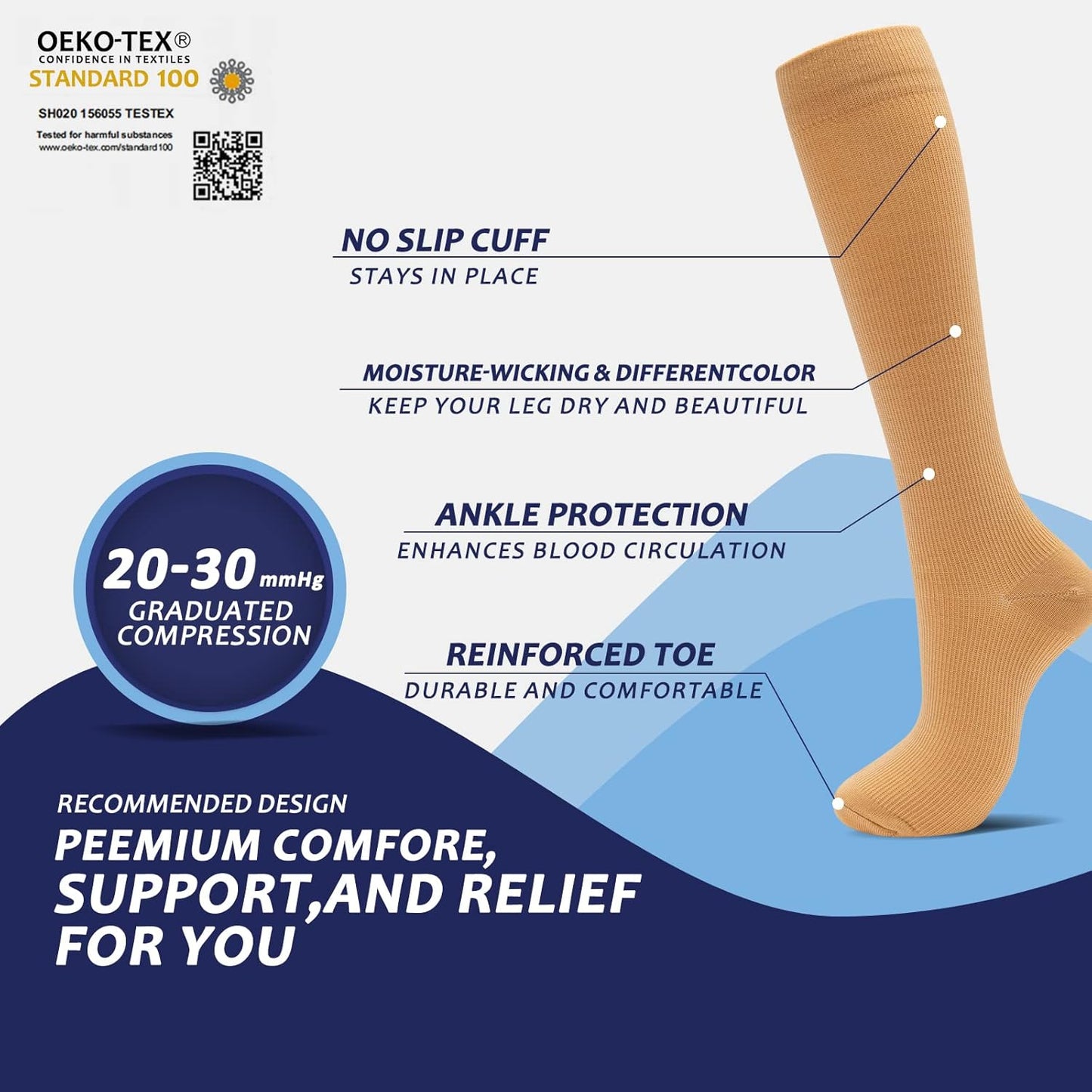 fenglaoda 8 Pairs Compression Socks for Men & Women 20-30 mmHg Knee High Nurse Pregnant Running Medical and Travel Athletic