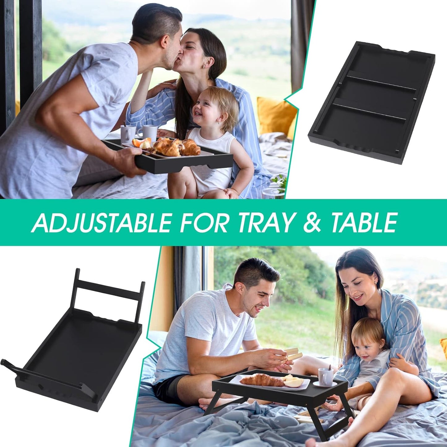 Artmeer Bed Tray Table with Folding Legs,Bamboo Breakfast in Bed for TV Table, Laptop Computer Tray,Eating,Snack Tray(Black)