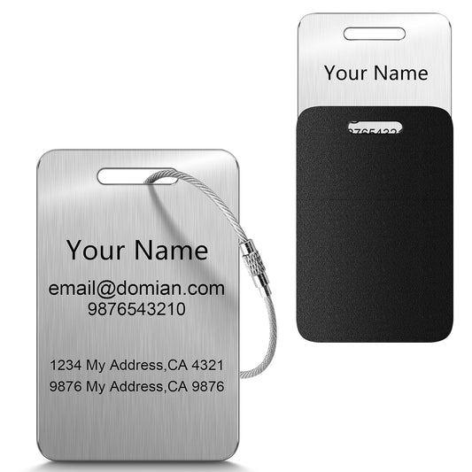 Stainless Steel Personalized Luggage Tags for Suitcases - Custom Name ID Travel Tags for Luggage, Backpacks, Baggage and Bags - Metal Unique Lable - Travel Essentials Accessories for Kids, Women, Men