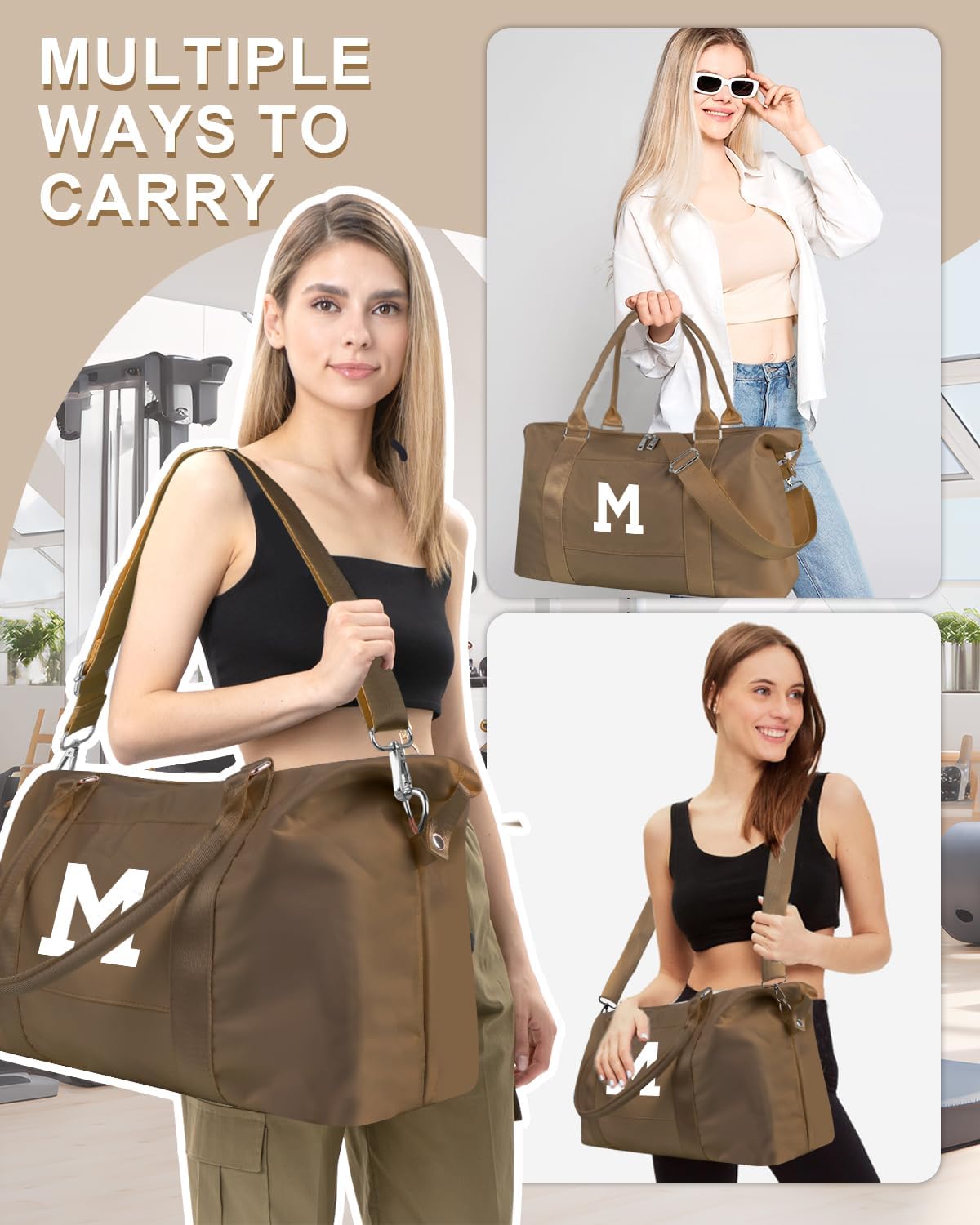 Birthday Graduation Gifts for Daughter,Initial Travel Duffel Bag Sports Gym Bag for Girls Teen Kids Birthday Gifts,Personalized Weekender Bag Carry On Tote Bags Cute Overnight Bag for Women(Brown, M)