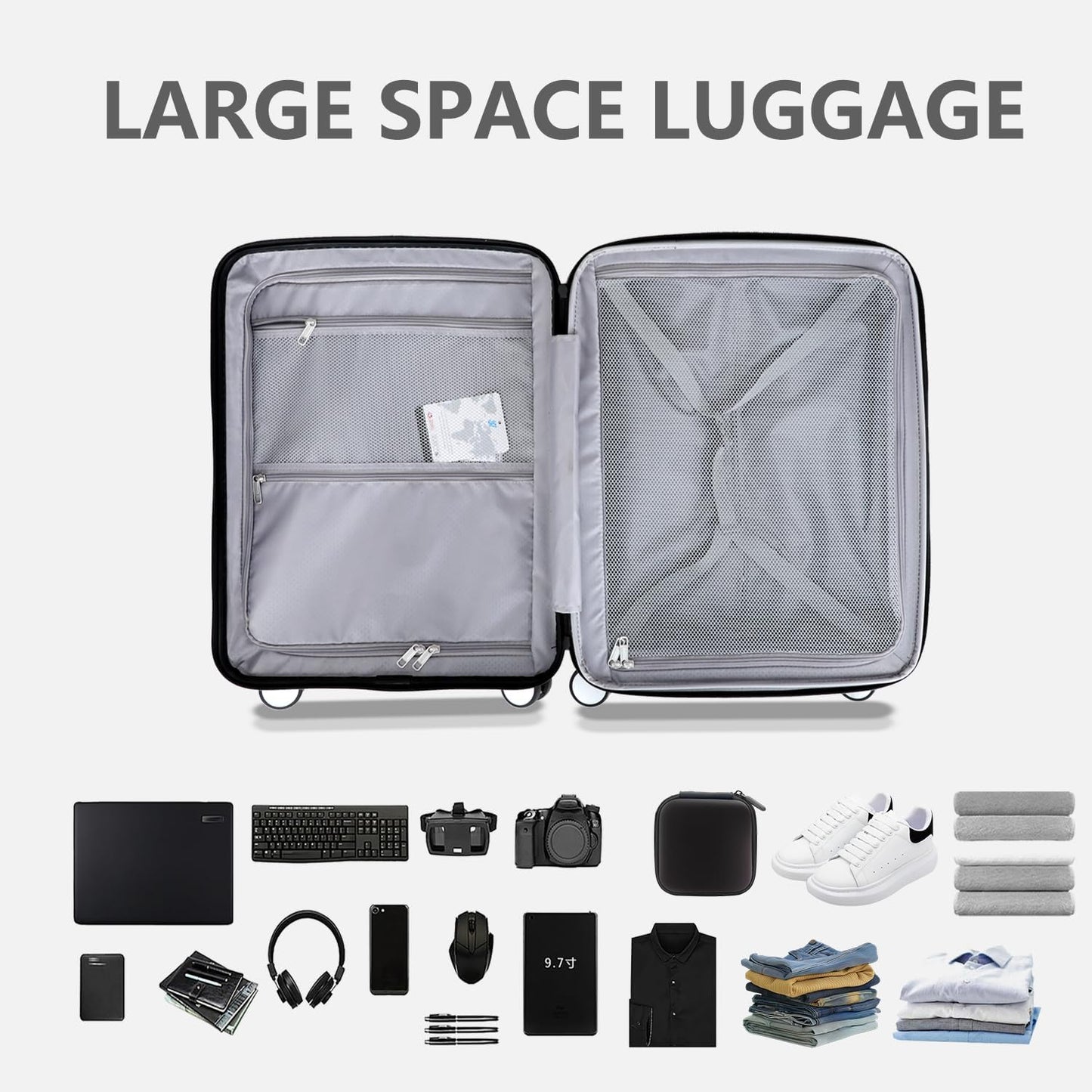 20 Inch Lightweight Expandable Carry On Luggage, PC Hardside Suitcase with Spinner Wheels & TSA Lock, Carry-on 20-Inch, Gray