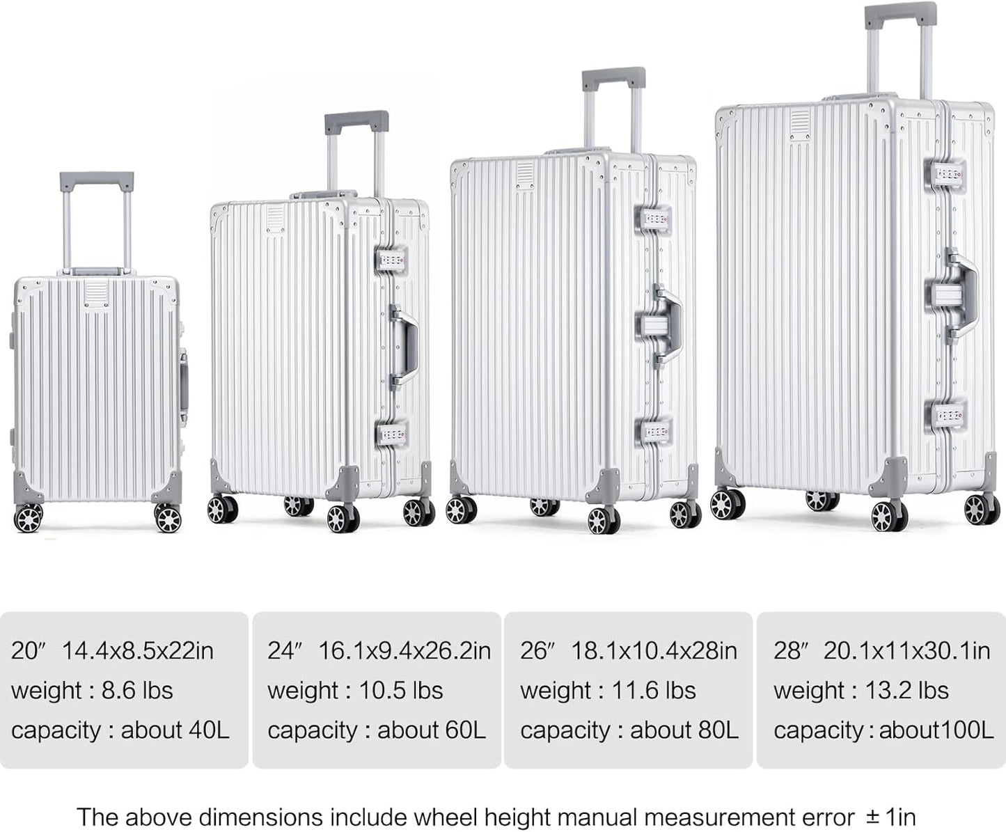 Metal All Aluminum Carry-on Luggage TSA Customs Lock Zipperless Silent Rotary Wheel Business Suitcase Aluminum Frame Set (dark green, 24 '')