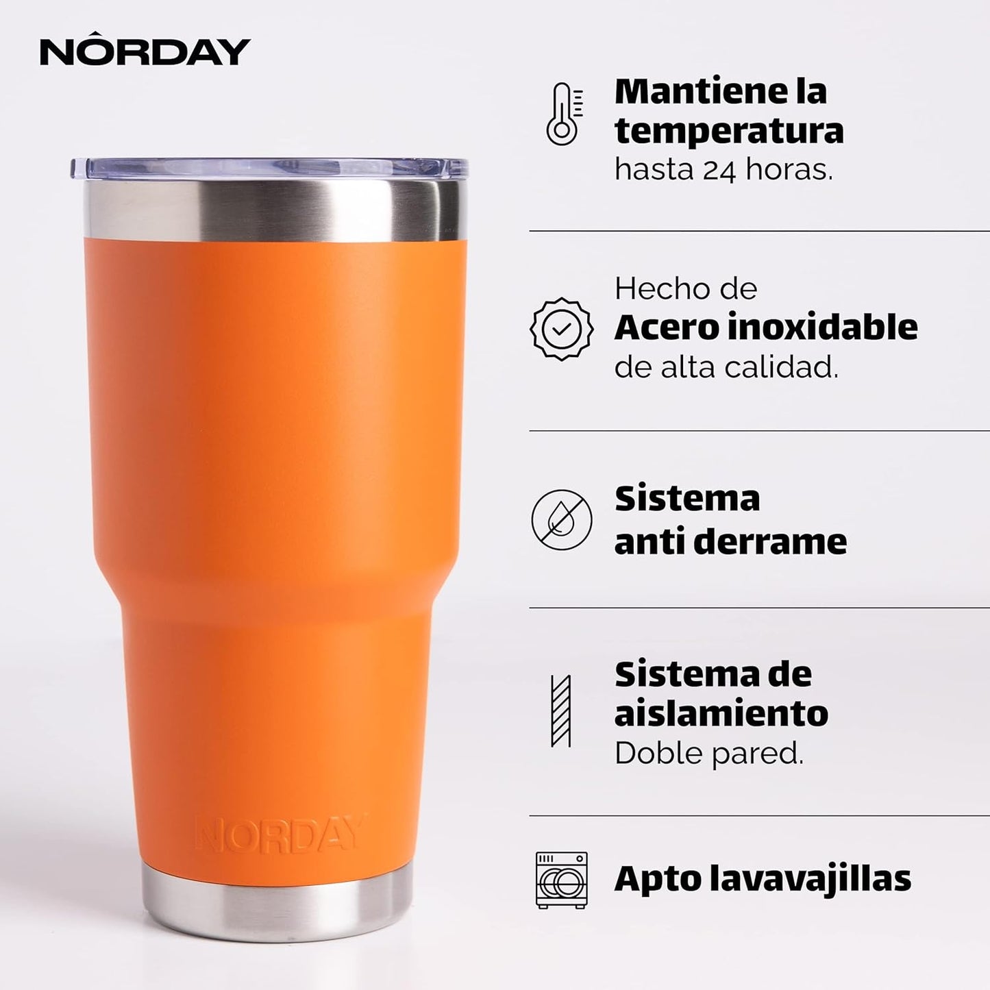 NORDAY | Tumbler with Lid - 30oz - Orange Insulated Tumbler - Stainless Steel Tumblers - Double Wall Vacuum Insulated Travel Coffee Mug for Car Cup Holder - Keeps Temperature for 24hr - Anti Spill Lid