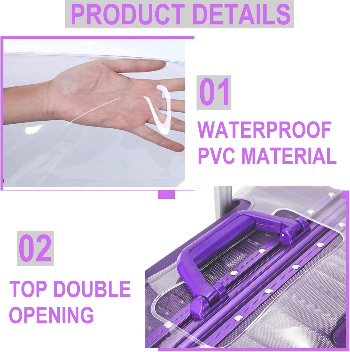 24 Inch Full Clear PVC Suitcase Cover Protectors for TSA Approved Travel Luggage Protector Covers Set Transparent Luggage Case Suitcase Suitable for 24"-25" Full Clear