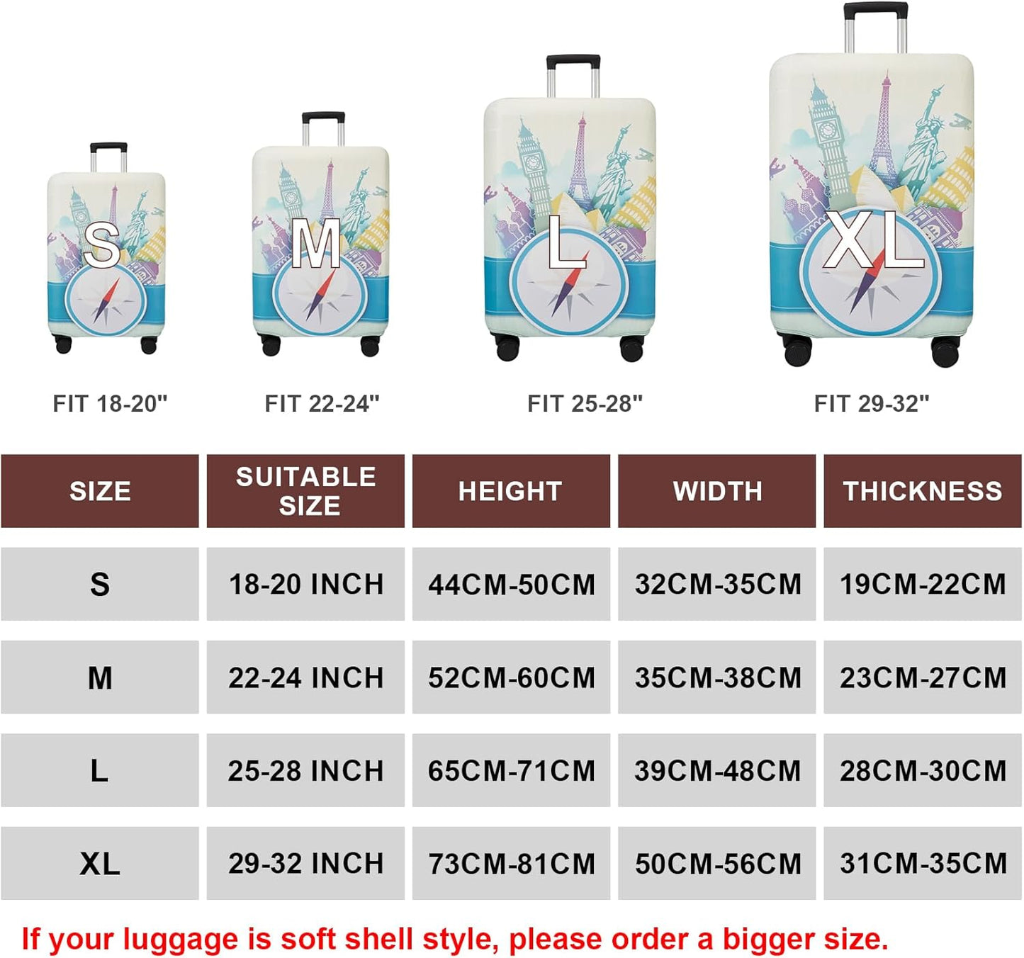 WUJIAONIAO Travel Luggage Cover Spandex Suitcase Protector Washable Baggage Covers (XL (for 29-32 inch luggage), compass)