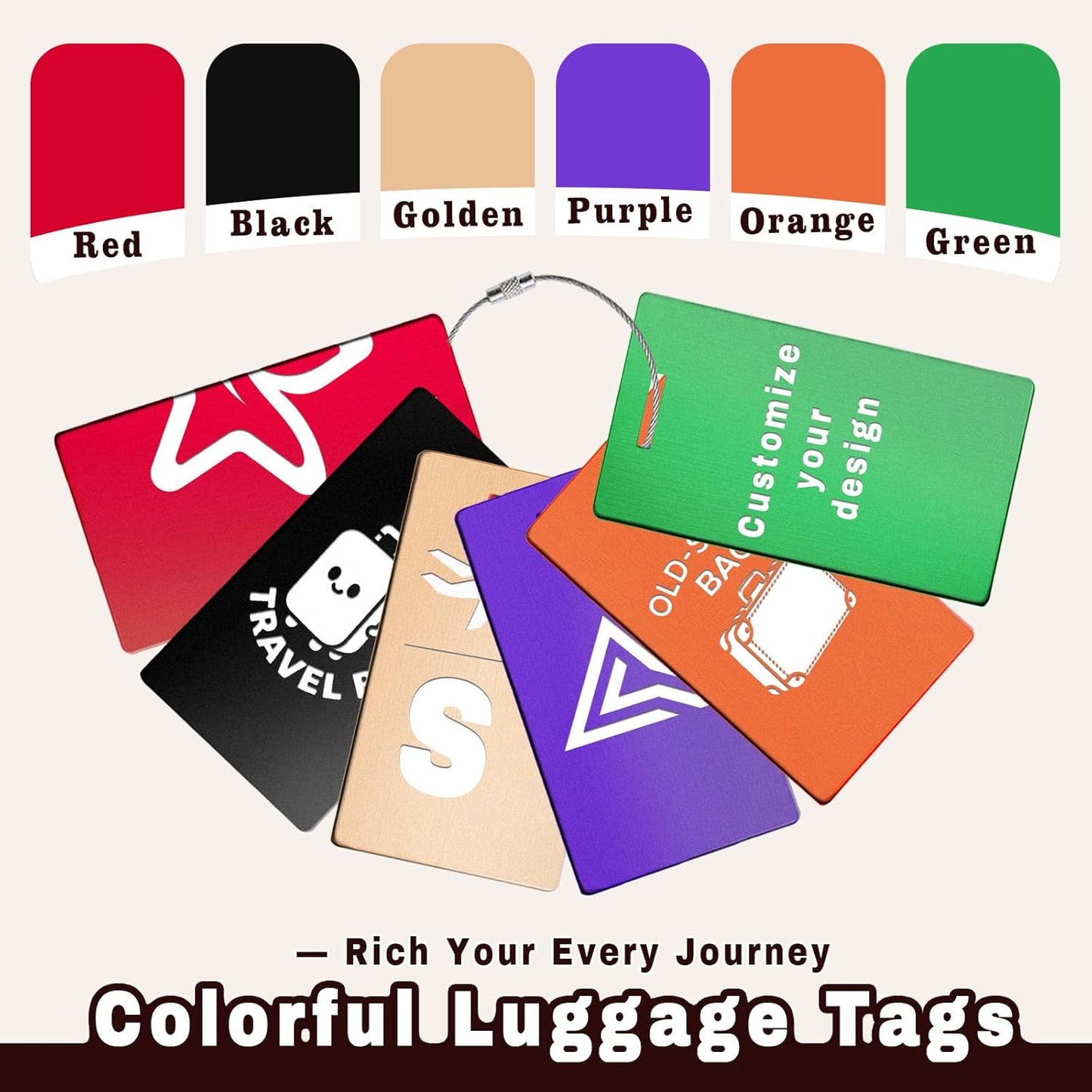 4PCS Personalized Luggage Tags for Travel Durable Aluminium Luggage Tags for Suitcases Custom Bag Tags for Backpacks Heavy Duty Personalized Name Tags for Birthday Gifts(Small,Orange)