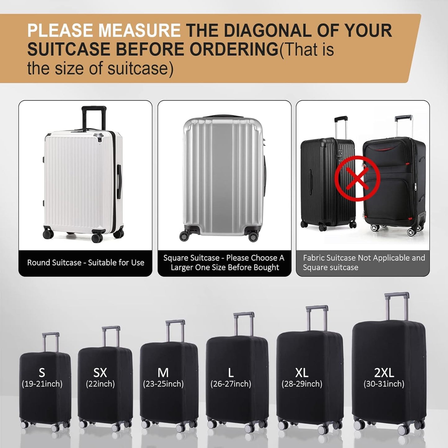 Travel Luggage Cover Protector - Scratch-Resistant Fit 19-31 Inch, Black, L(26-27inch) Suitcase Not Included