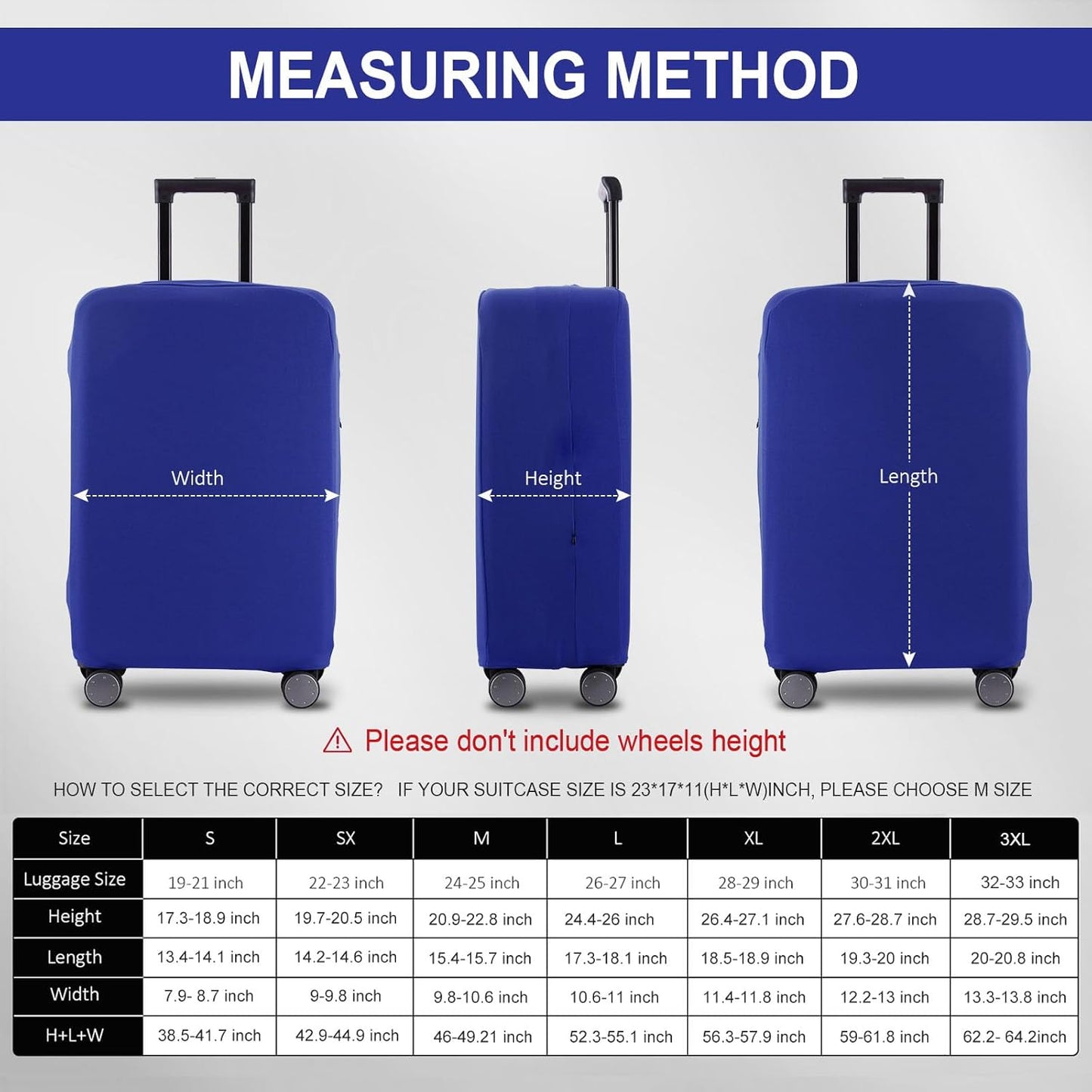 Travel Luggage Cover Suitcase Protector Scratch-Resistant Fit 19-31 Inch Suitcase, Not Included Suitcase (Blue, 3XL(32-33inch))