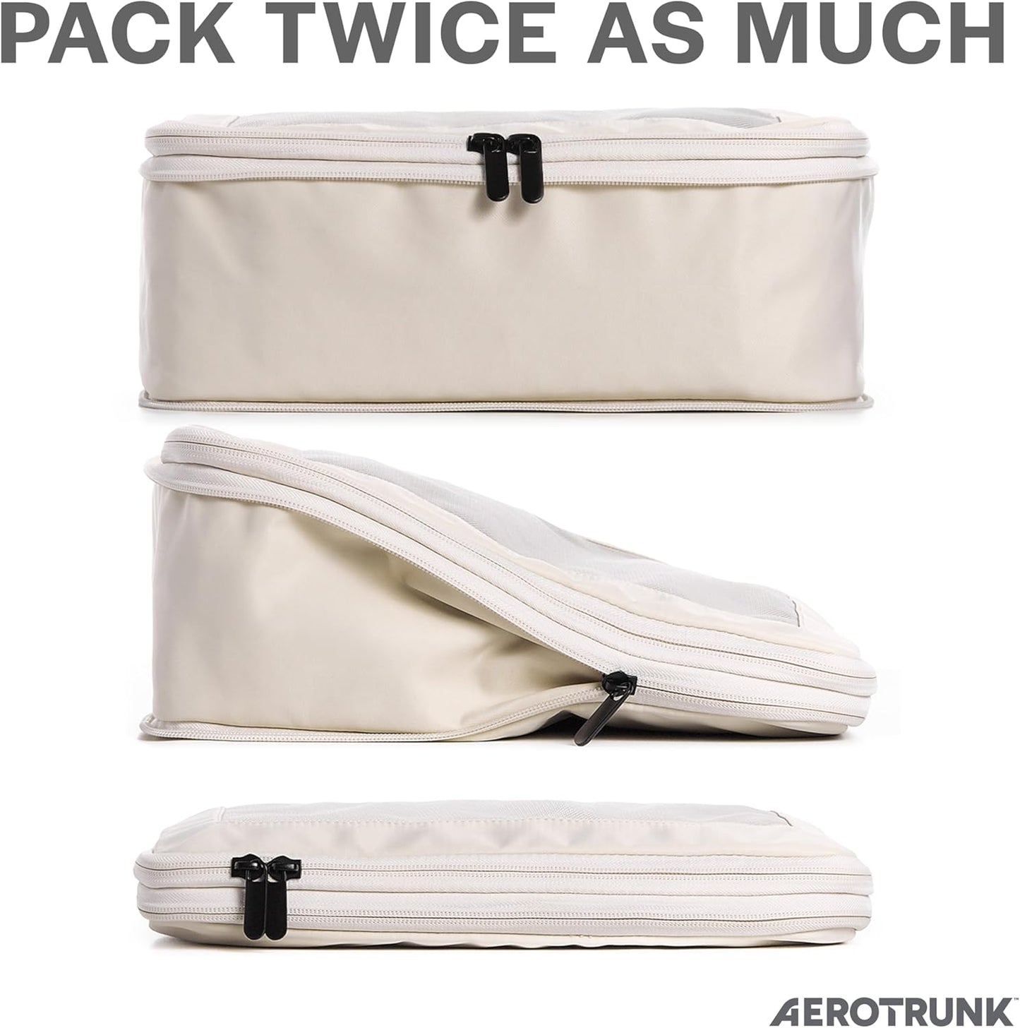 Compression Packing Cubes for Travel - Luggage Organizer Bags - Double Zipper Packing Cubes for Suitcases (6-Pack, Beige)