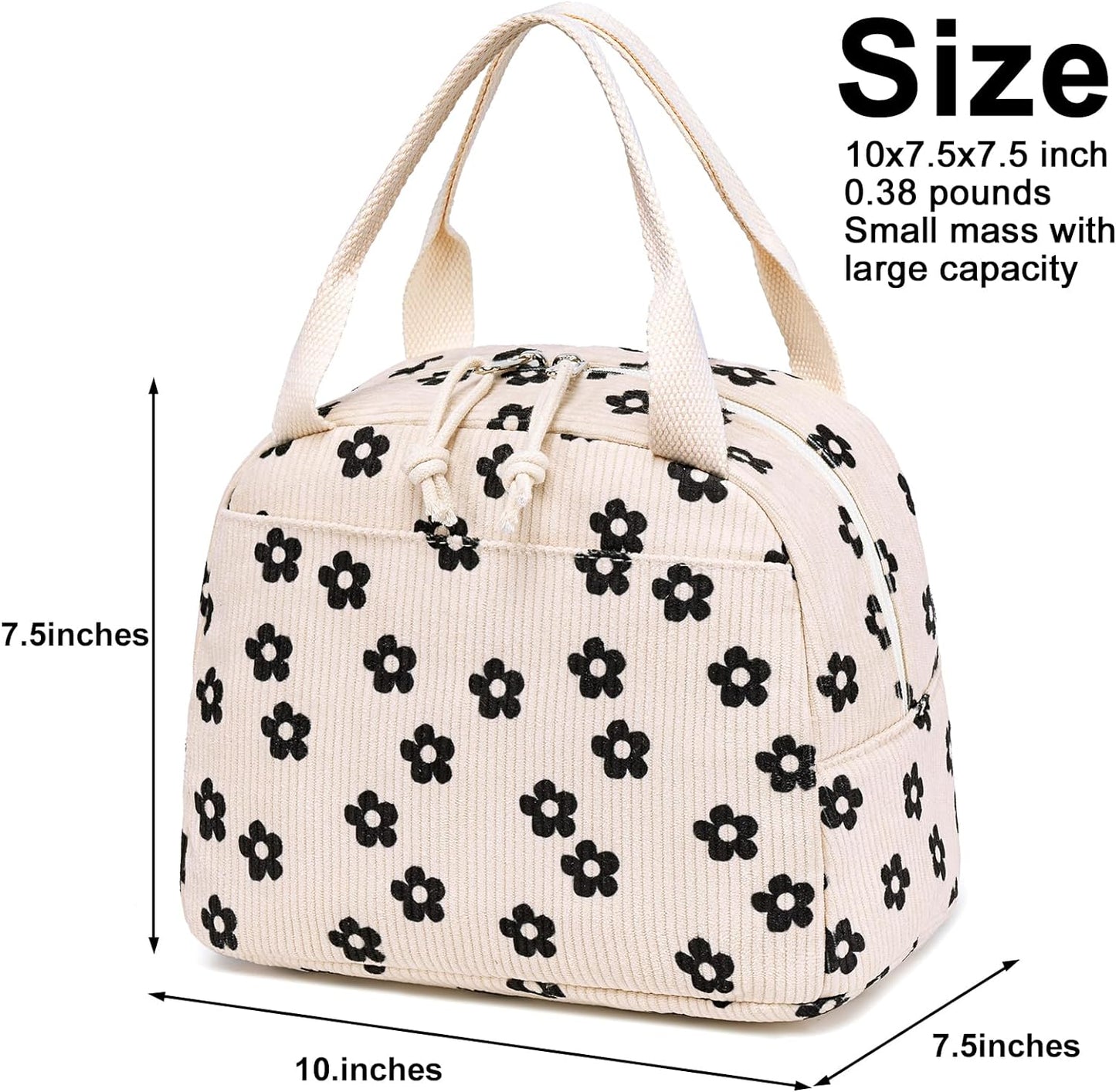 Bluboon Lunch Bag for Women Men Cute Corduroy Lunch Tote Bags Reusable Insulated Lunch Box Large Capacity Reusable Insulated Cooler for Work Picnic or Travel (Corduroy floral)