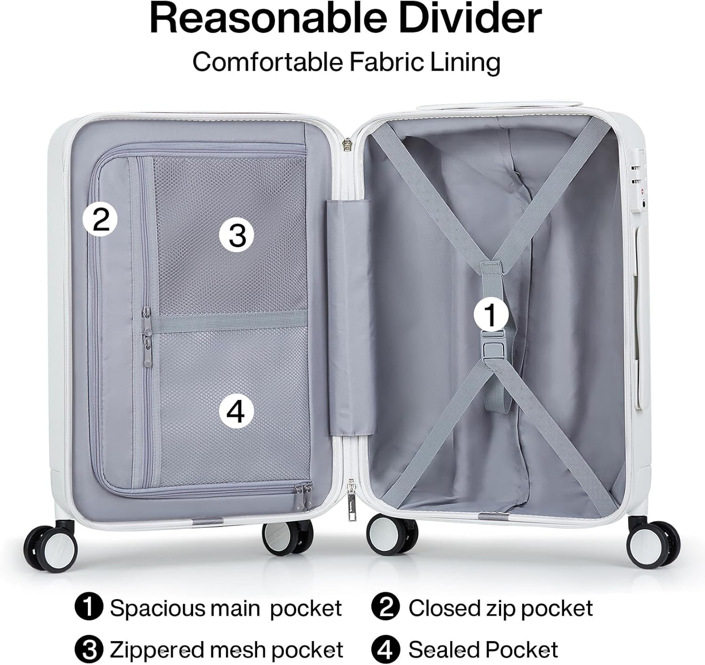 Hanke 26 Inch Luggage Large Suitcase With Spinner Wheels Tsa Luggage Suitcases Hard Case Luggage For Women & Men Rolling Checked Luggage(Smoke White)