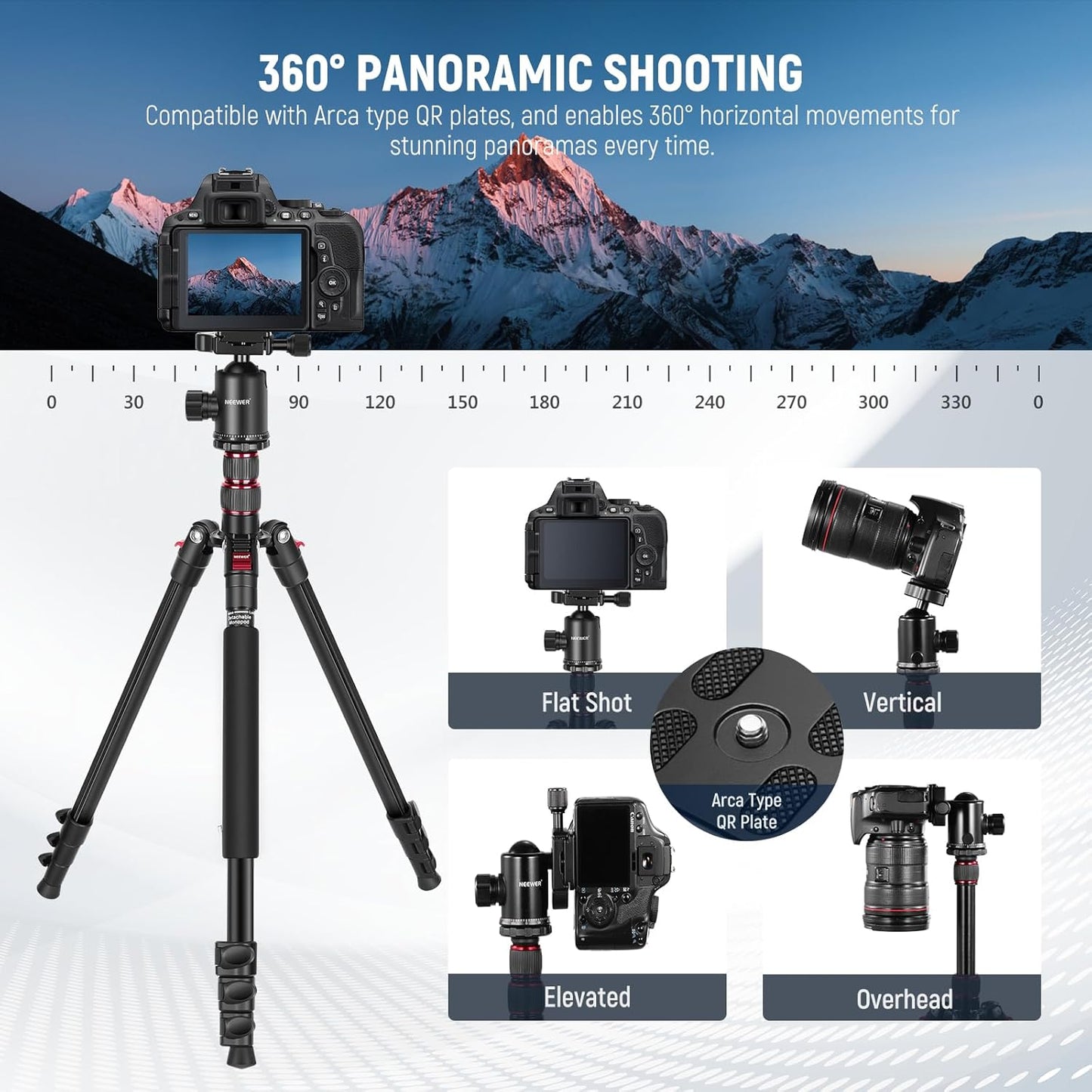 NEEWER 77" Camera Tripod Monopod with Cell Phone Holder Compatible with iPhone for Video Recording, Compact Aluminum Lightweight Travel Stand with Ball Head QR Plate Bag Cleaning Cloth, Max Load 34lbs