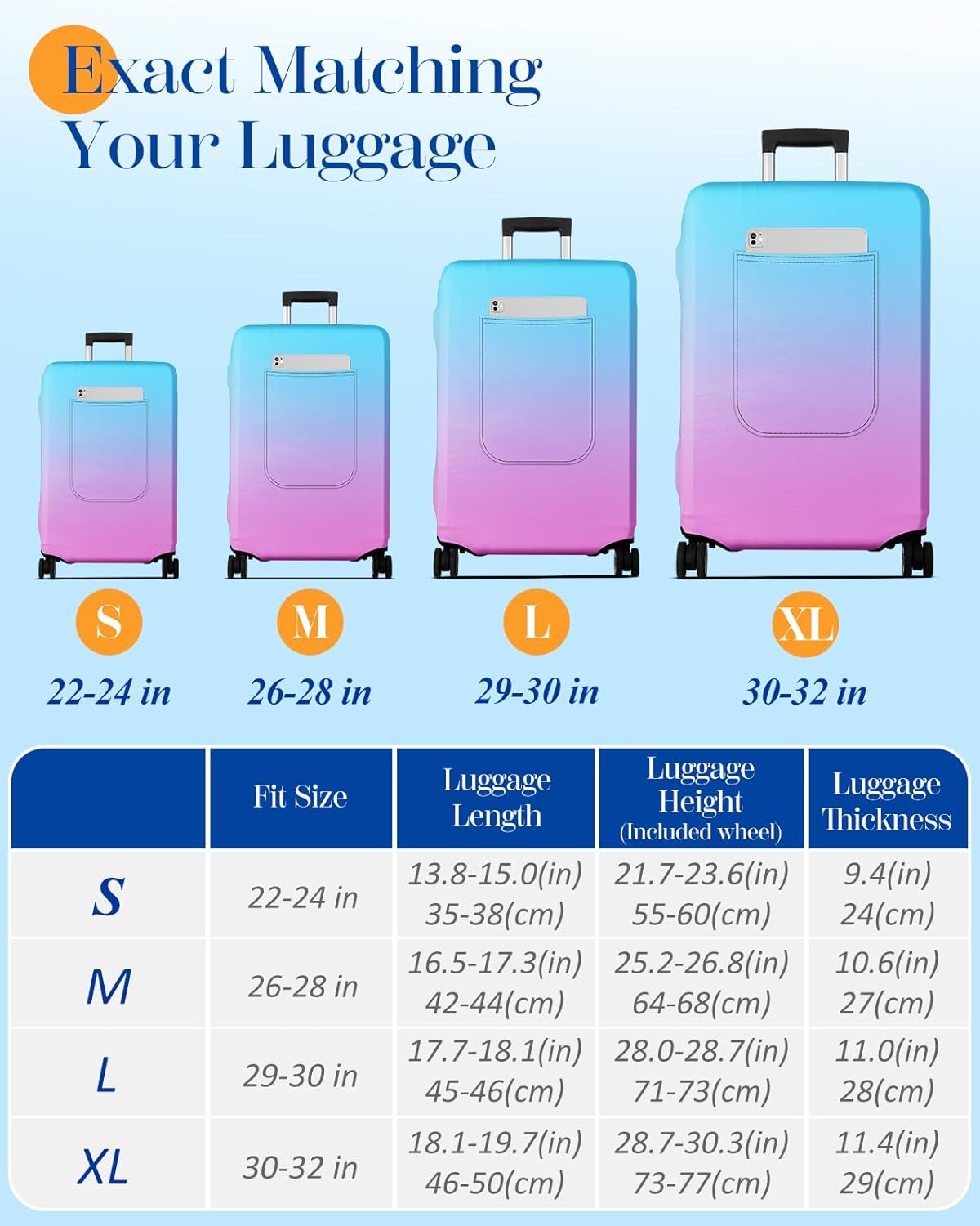 Slohif Luggage Cover for Suitcase Tsa Approved Protector - Luggage Sleeve Large Suit Case Cover Travel Stretch Baggage Case Protective Washable Fit 29-30 Inch Blue Rose Gradient L