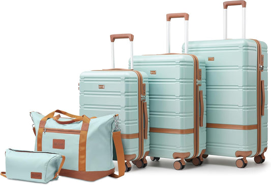 Luggage Sets 3 Piece with spinner wheels, PC+ABS Hard Shell Travel Luggage,Lightweight Carry-on suitcases with TSA Lock,YKK Zippers (Green)